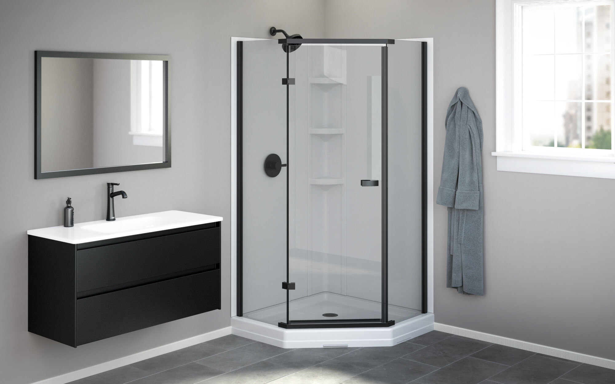 38x38 Corner Shower Bundle with Door - Classic Neo with Glue Up