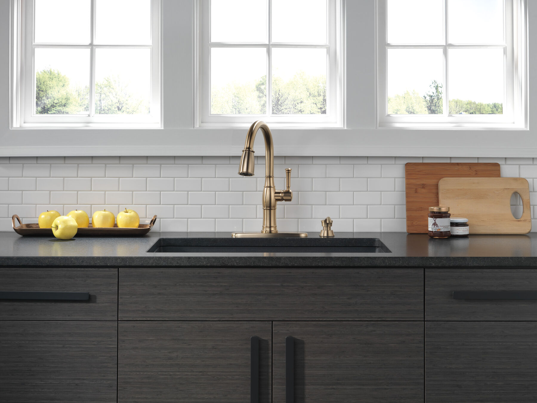 Single Handle Pull-Down Kitchen Faucet with Soap Dispenser and ShieldSpray&reg; Technology