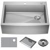 30&rdquo; Retrofit Farmhouse Apron Front 16 Gauge Stainless Steel Single Bowl Kitchen Sink for Undermount / Drop-In Installation with Accessories