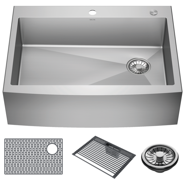 30&rdquo; Retrofit Farmhouse Apron Front 16 Gauge Stainless Steel Single Bowl Kitchen Sink for Undermount / Drop-In Installation with Accessories