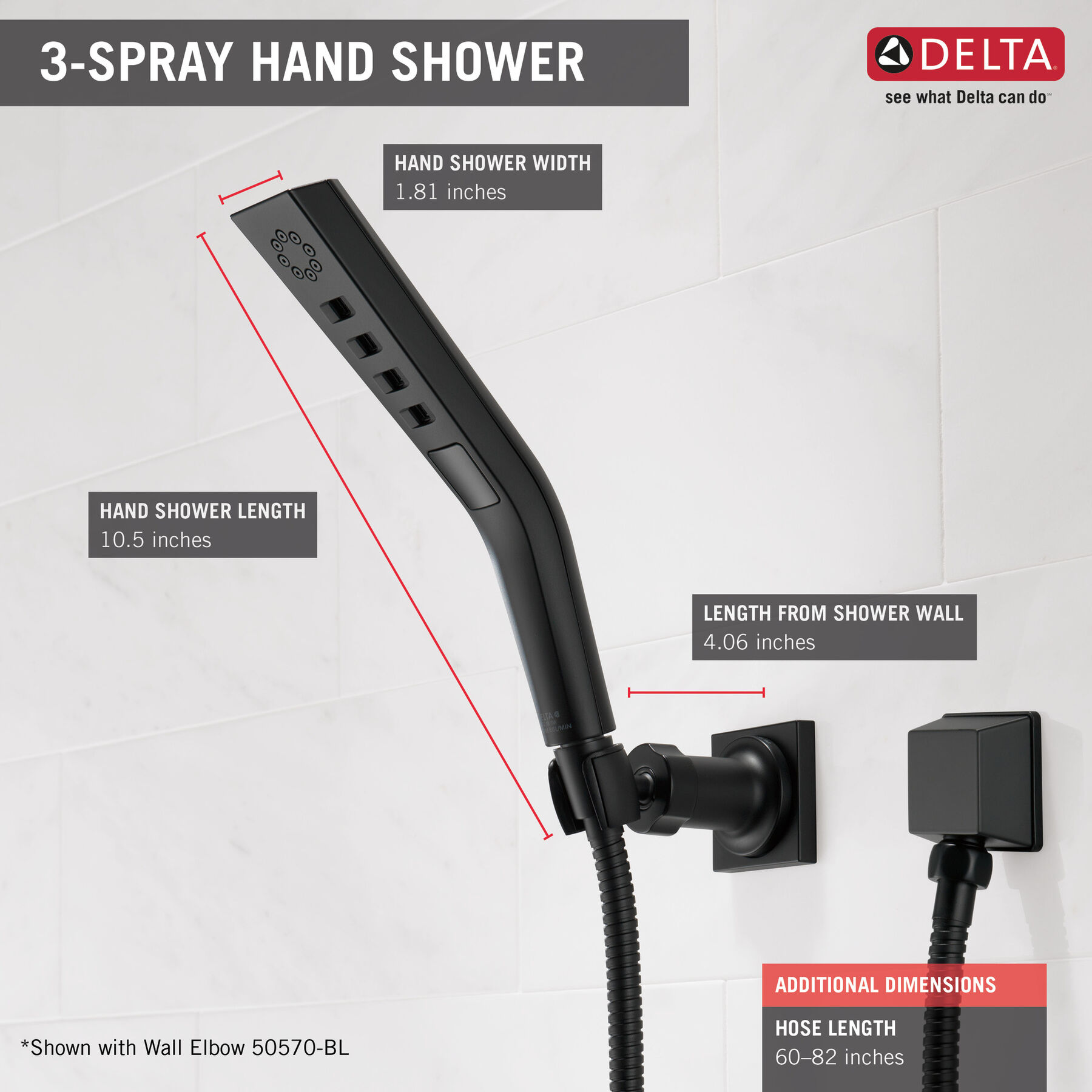 H<sub>2</sub>Okinetic&reg; 3-Setting Wall Mount Hand Shower