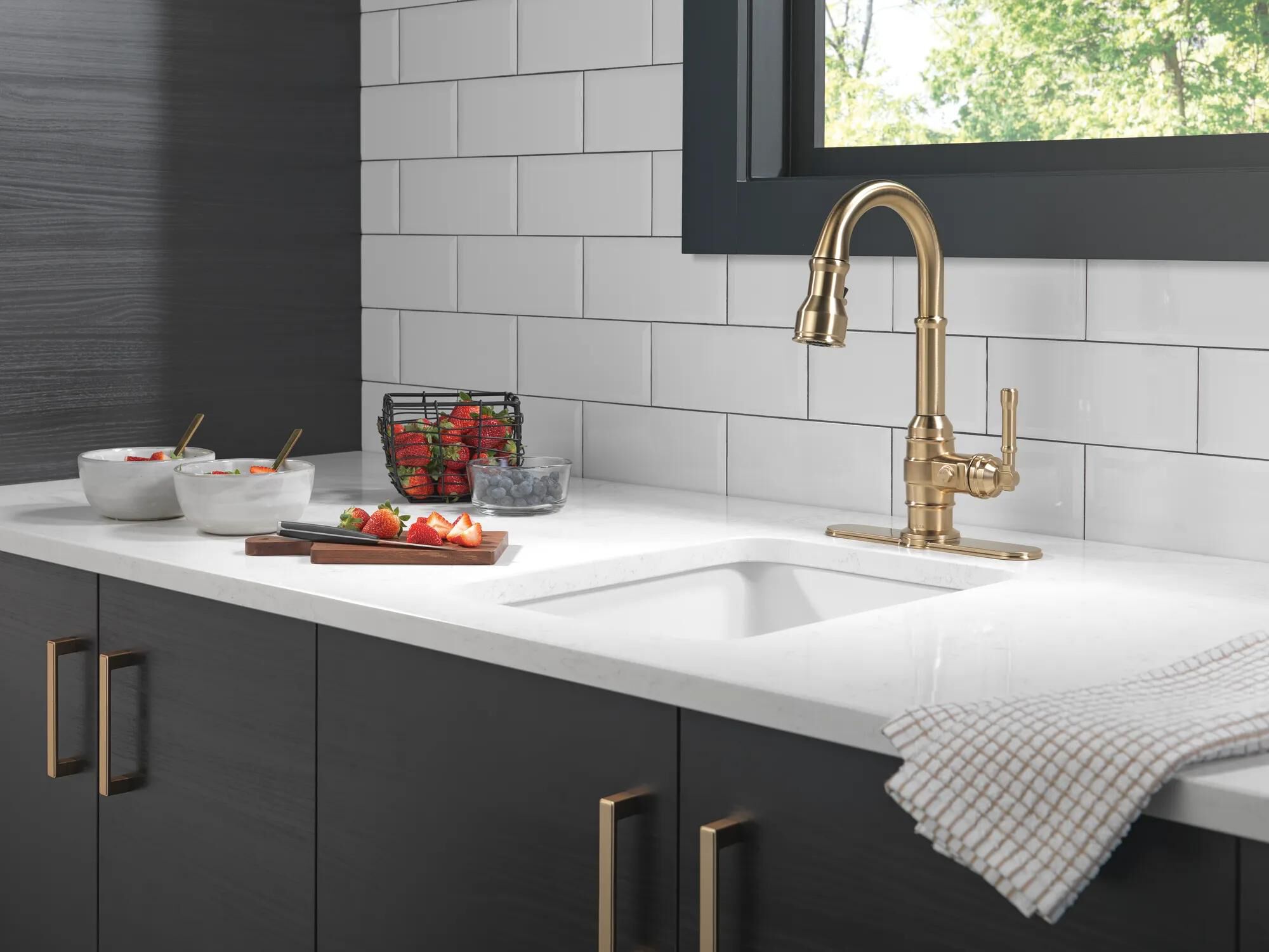 Single Handle Pull-Down Bar/Prep Faucet in Champagne Bronze 9990