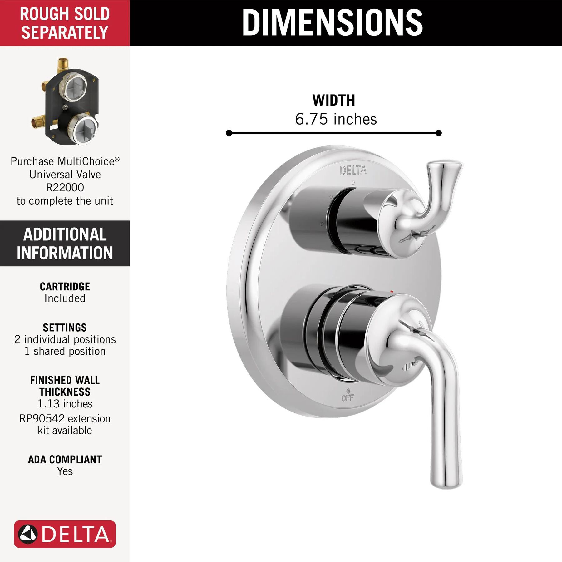 Two-Handle Monitor&reg; 14 Series Valve Trim with 3-Setting Integrated Diverter