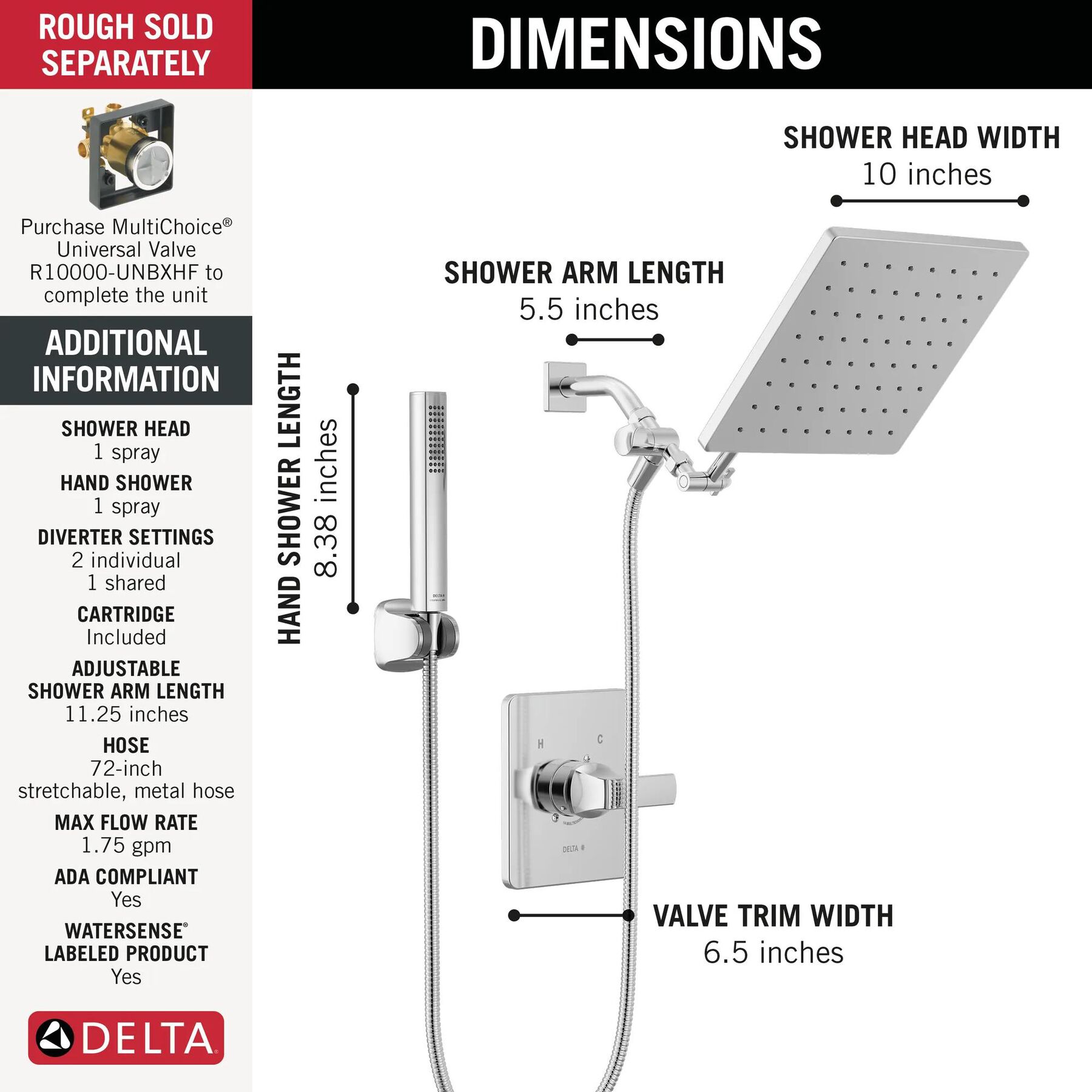 Monitor 14 Series Shower Trim with 10-Inch Raincan Combination Showerhead Bundle