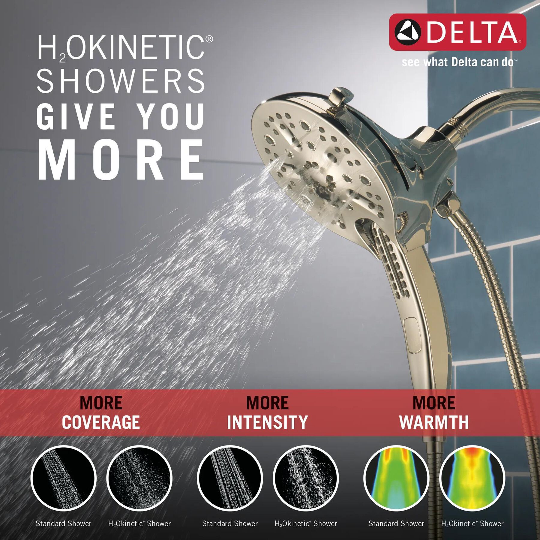 In2ition&reg; H<sub>2</sub>Okinetic&reg; 5-Setting Two-in-One Shower