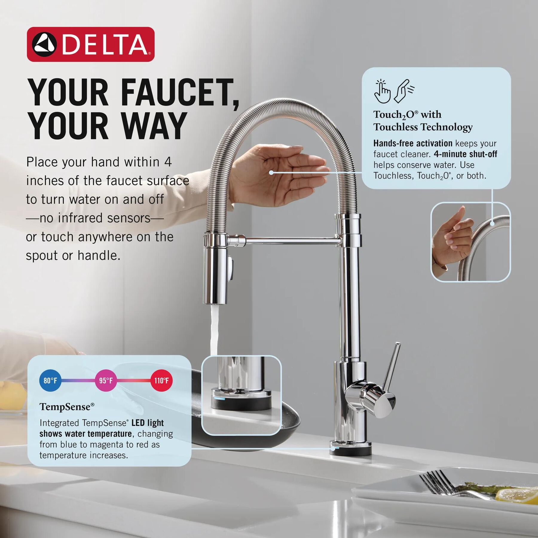 Touch<sub>2</sub>O&reg; Technology Kitchen Faucet with Touchless Technology
