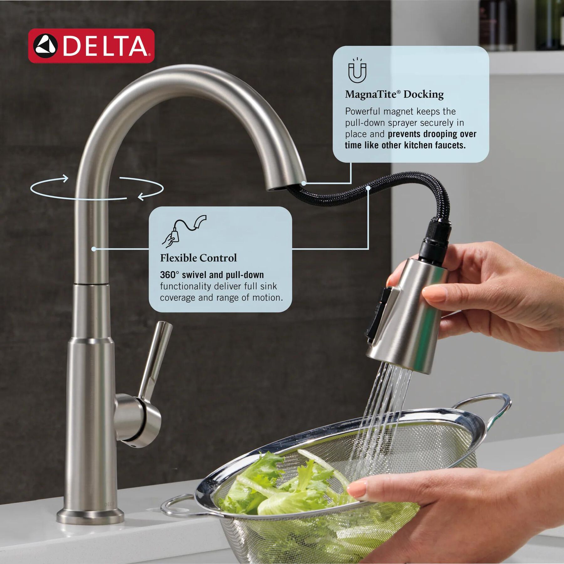 Single Handle Pull-Down Kitchen Faucet with Soap Dispenser and ShieldSpray&reg; Technology