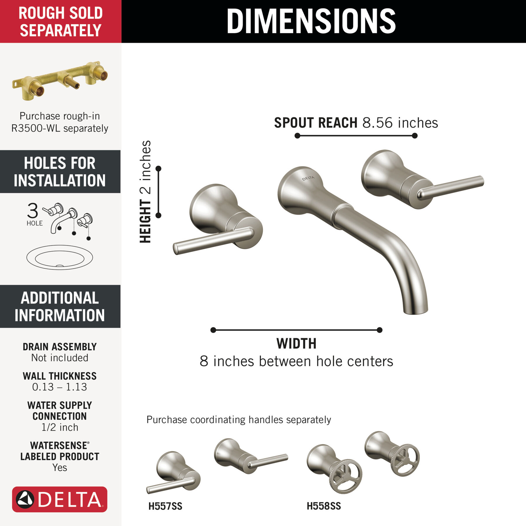 Two Handle Wall Mount Bathroom Faucet
