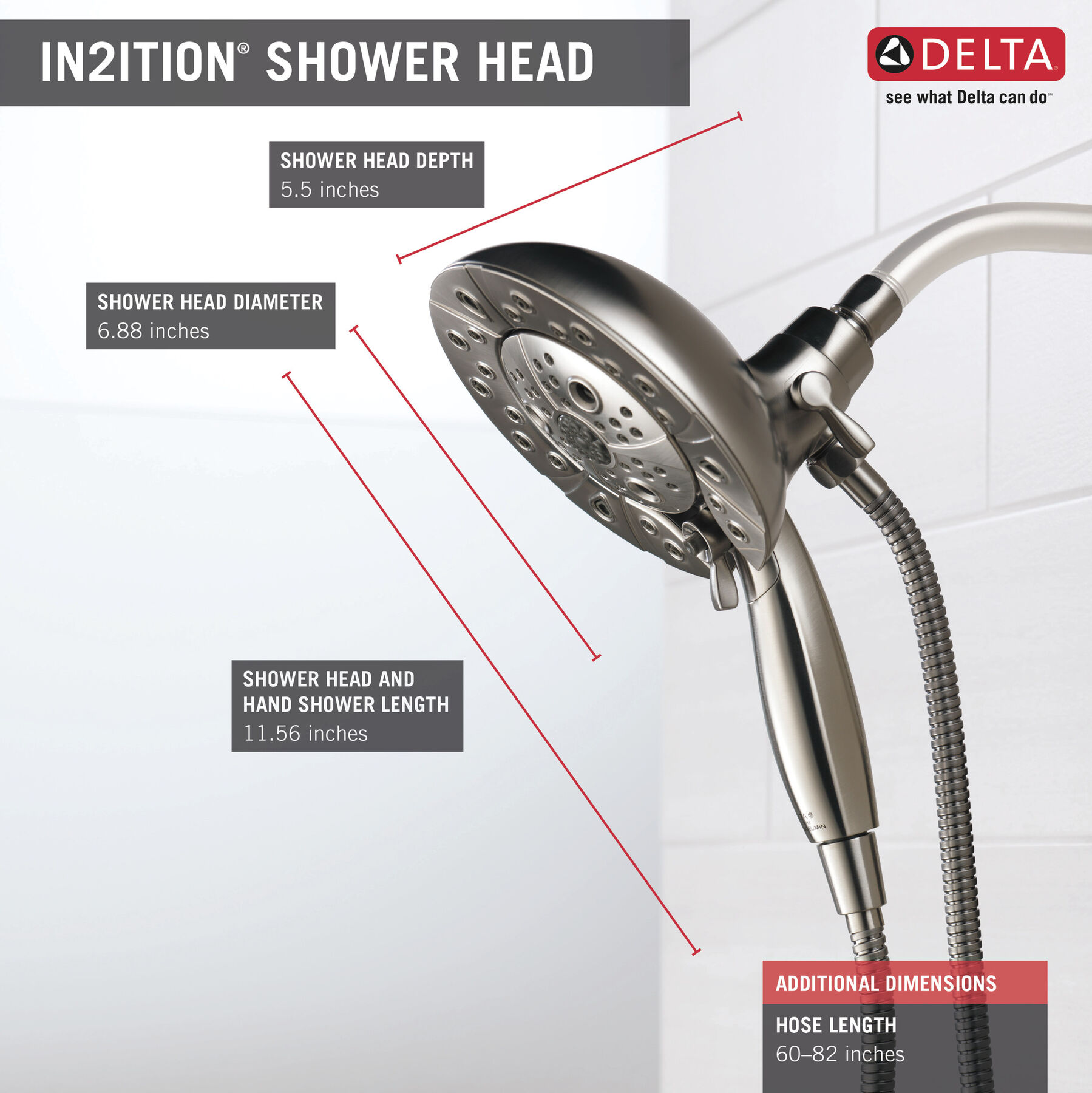 H<sub>2</sub>Okinetic&reg; In2ition&reg; 5-Setting Two-in-One Shower