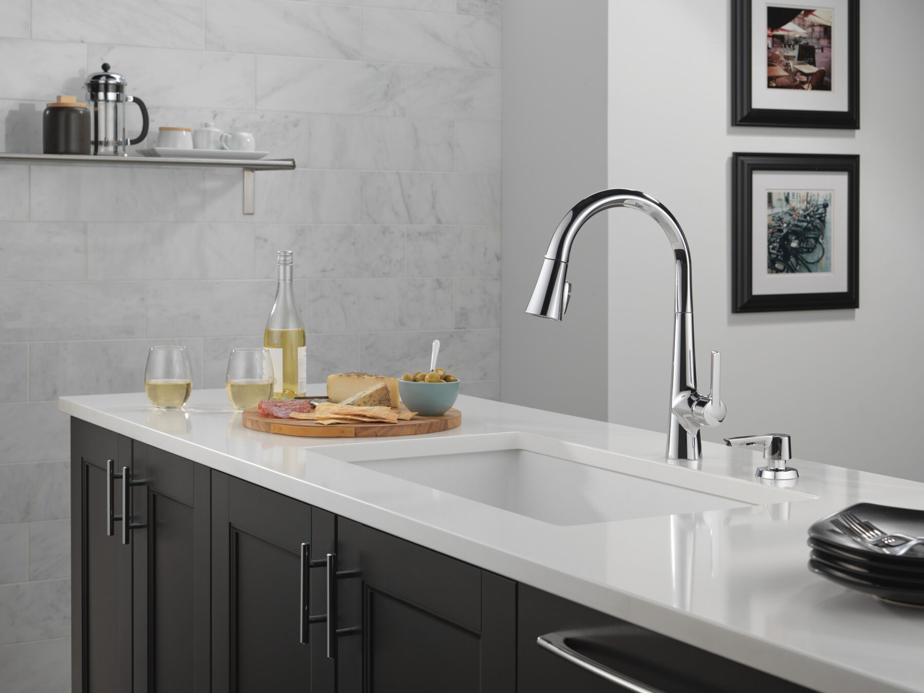 Single Handle Pull-Down Kitchen Faucet with Soap Dispenser and ShieldSpray&reg; Technology