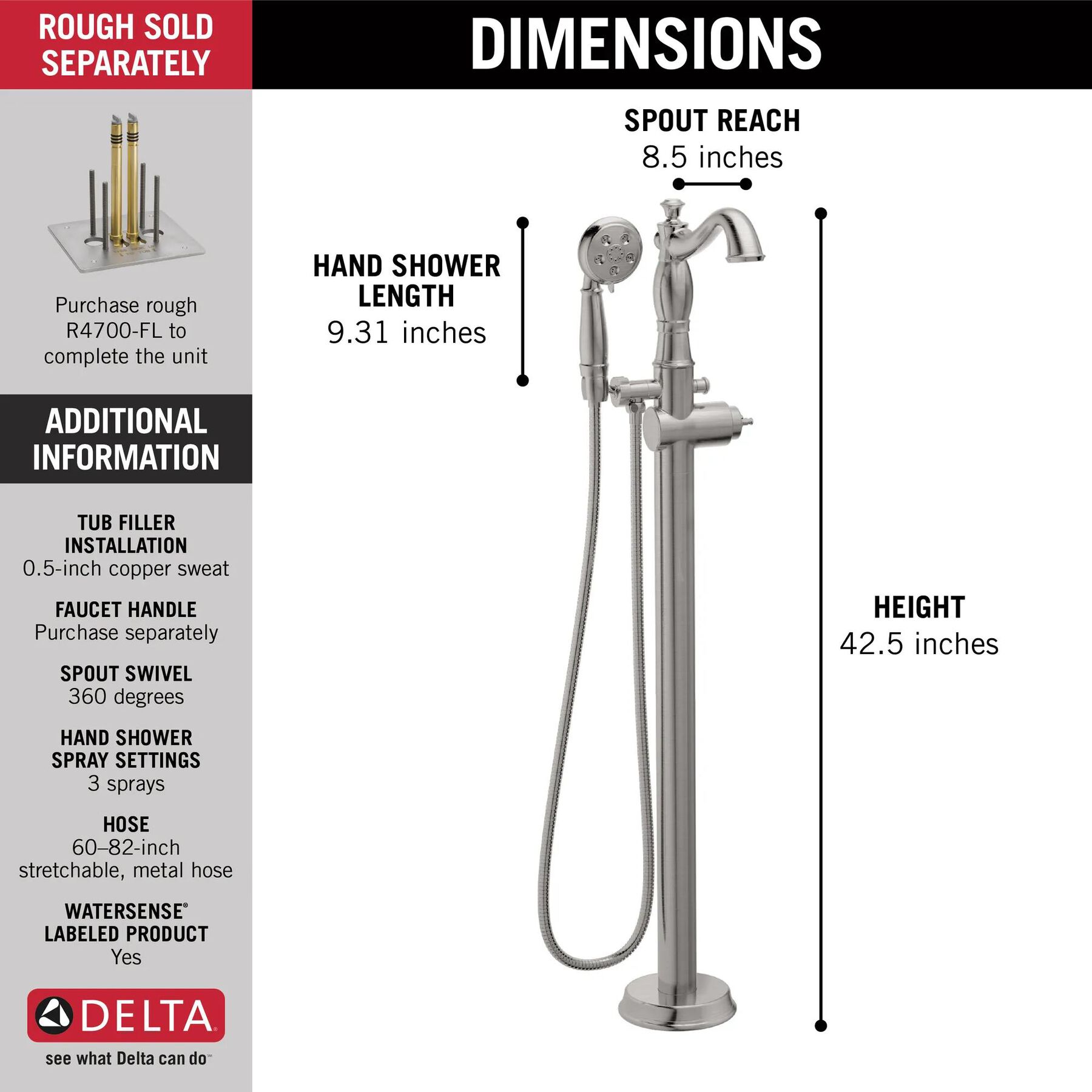 FM Tub Filler Trim w/ HS 1H w/o Handle (Recertified)