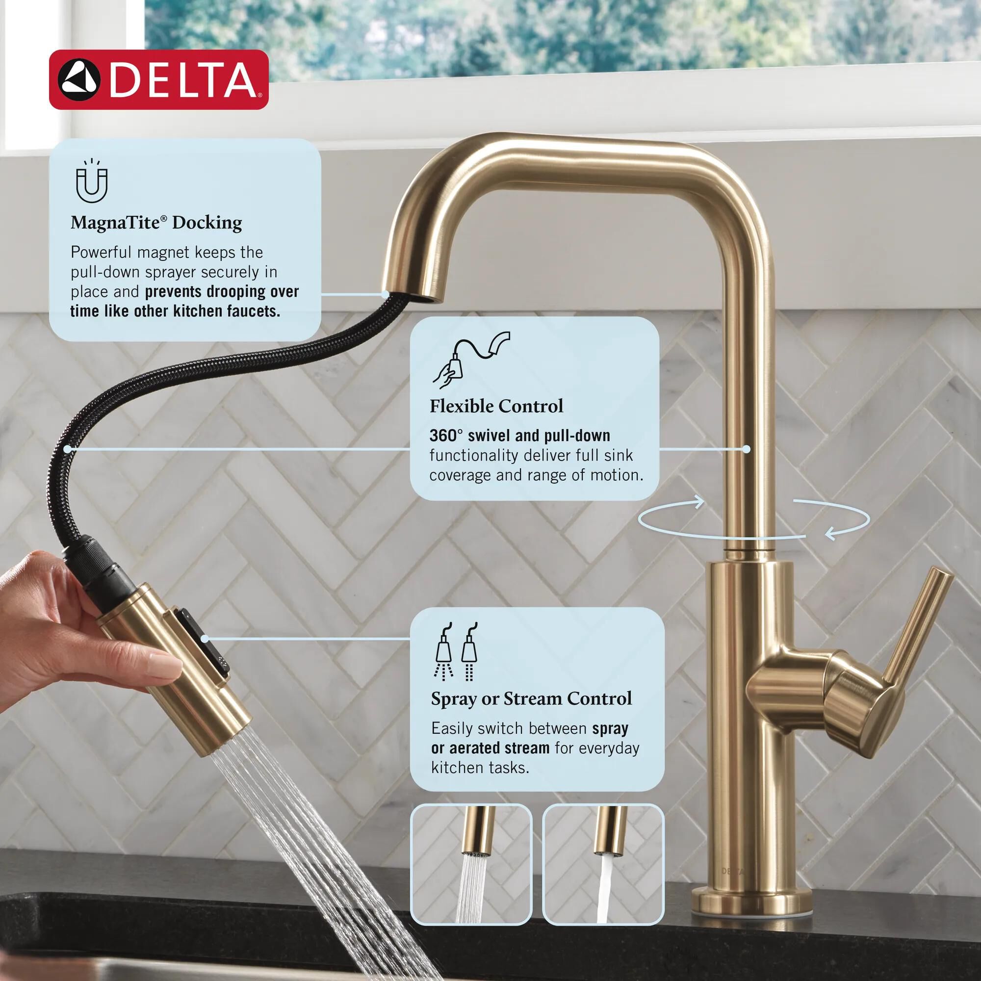 Single Handle Pull-Down Kitchen Faucet in Champagne Bronze 19868LF
