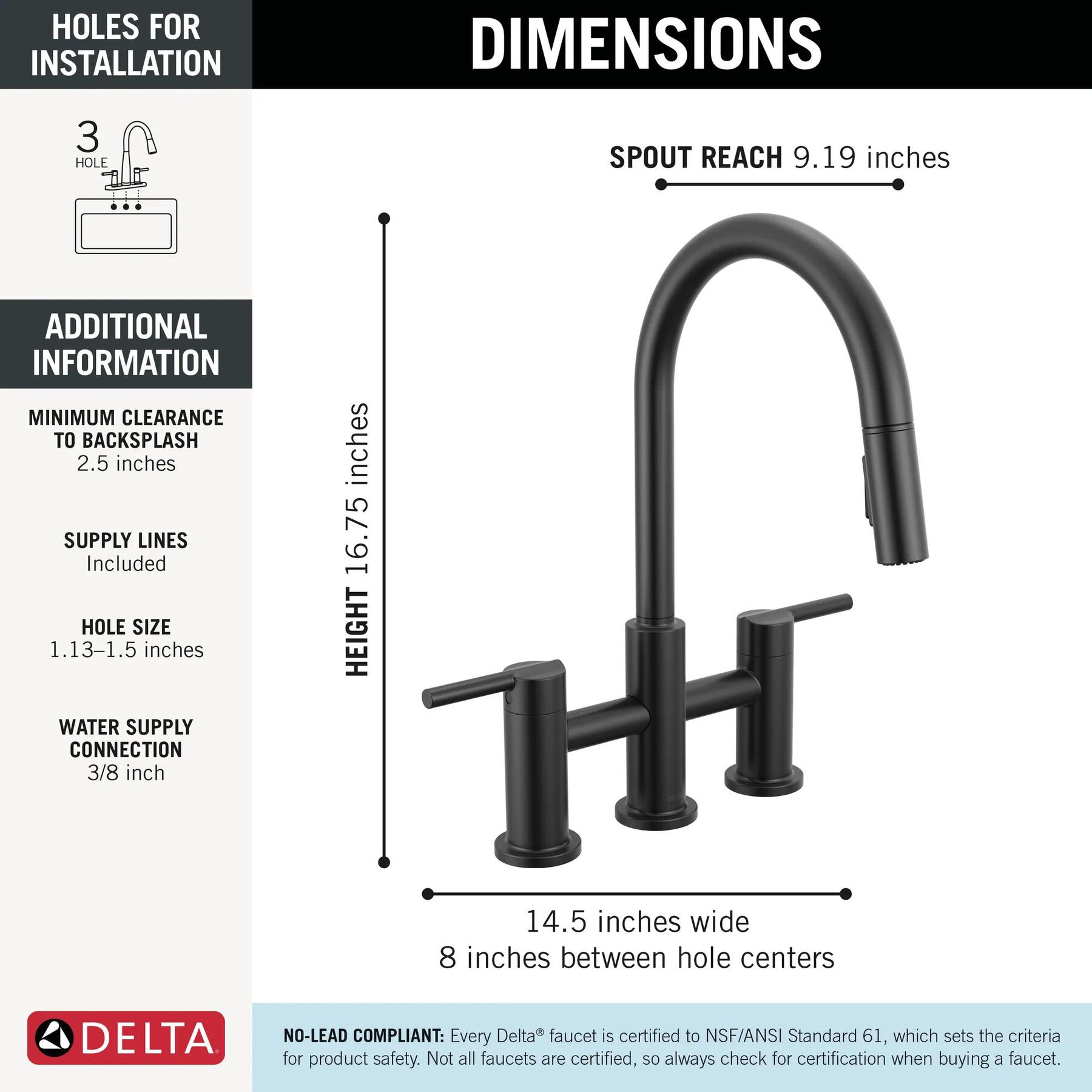 Two Handle Pull-Down Bridge Kitchen Faucet
