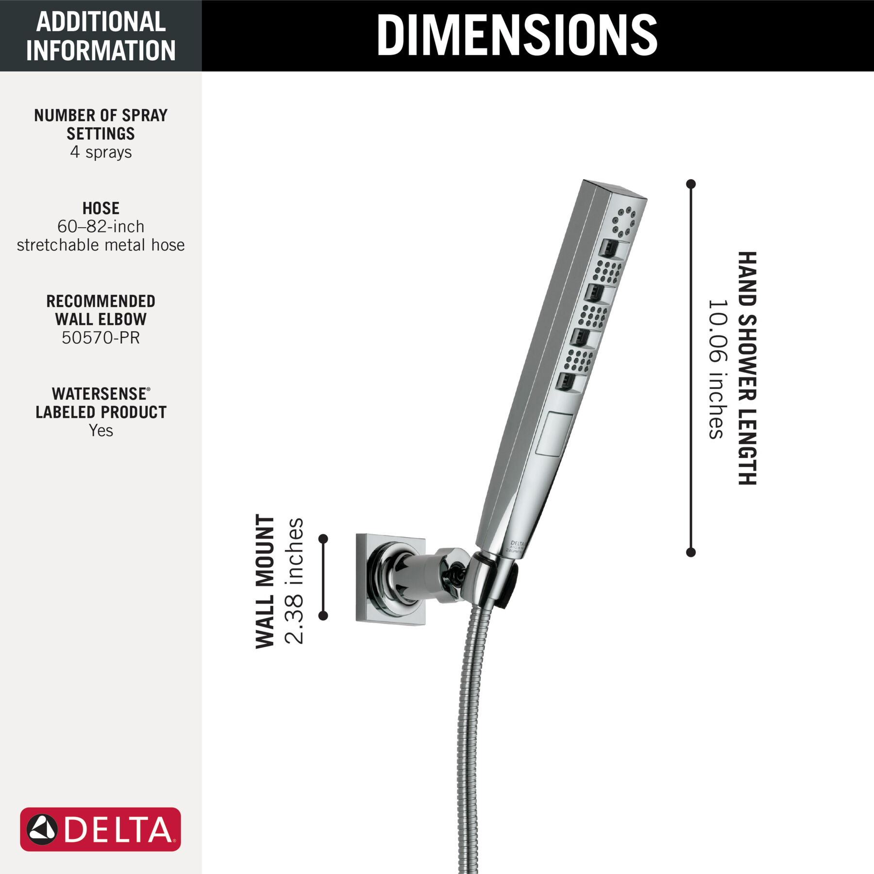 H2O Hand Shower 1.75GPM w/ Wall-Mount 5S (Recertified)