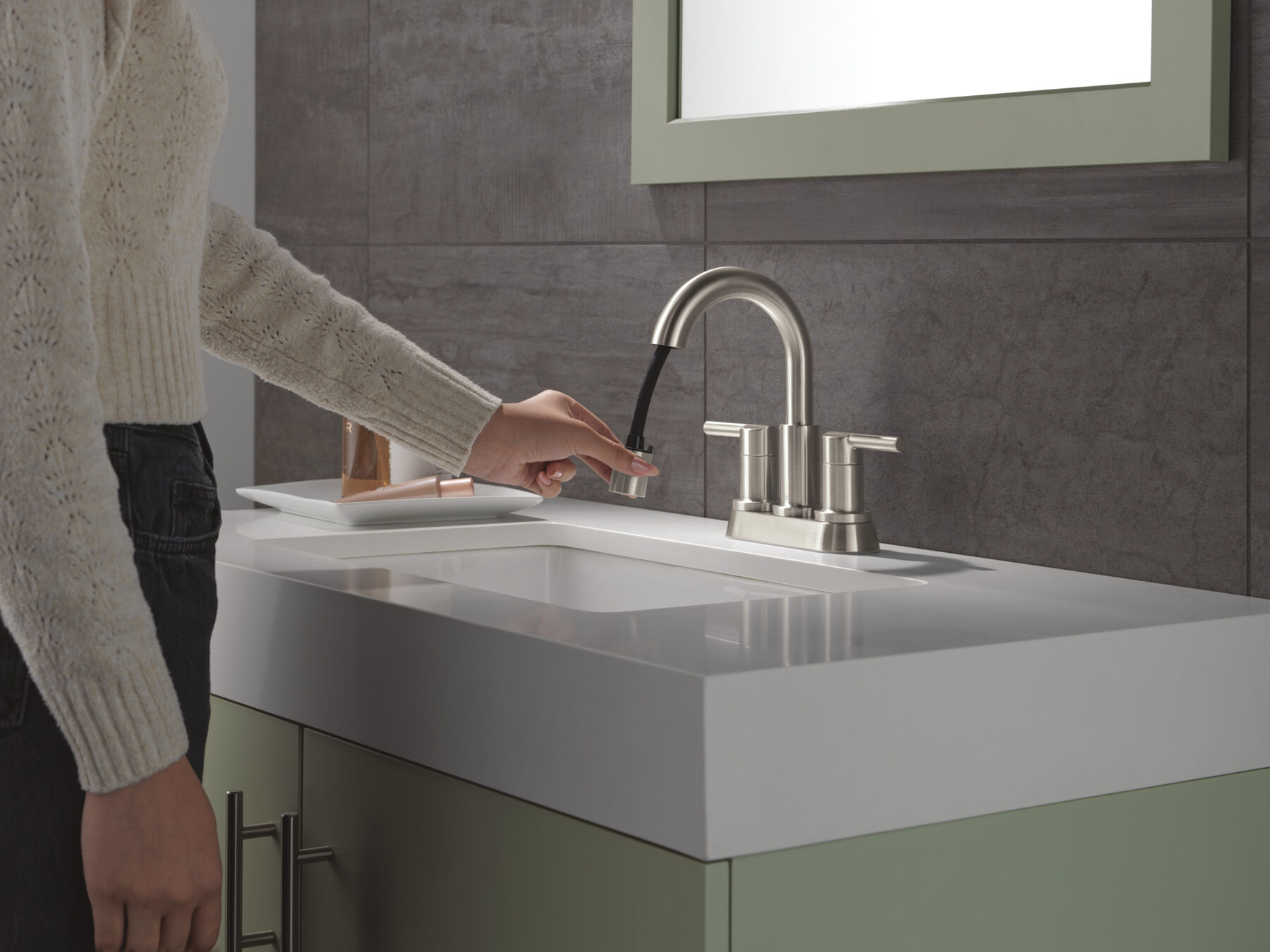 Two Handle Centerset Pull-Down Bathroom Faucet