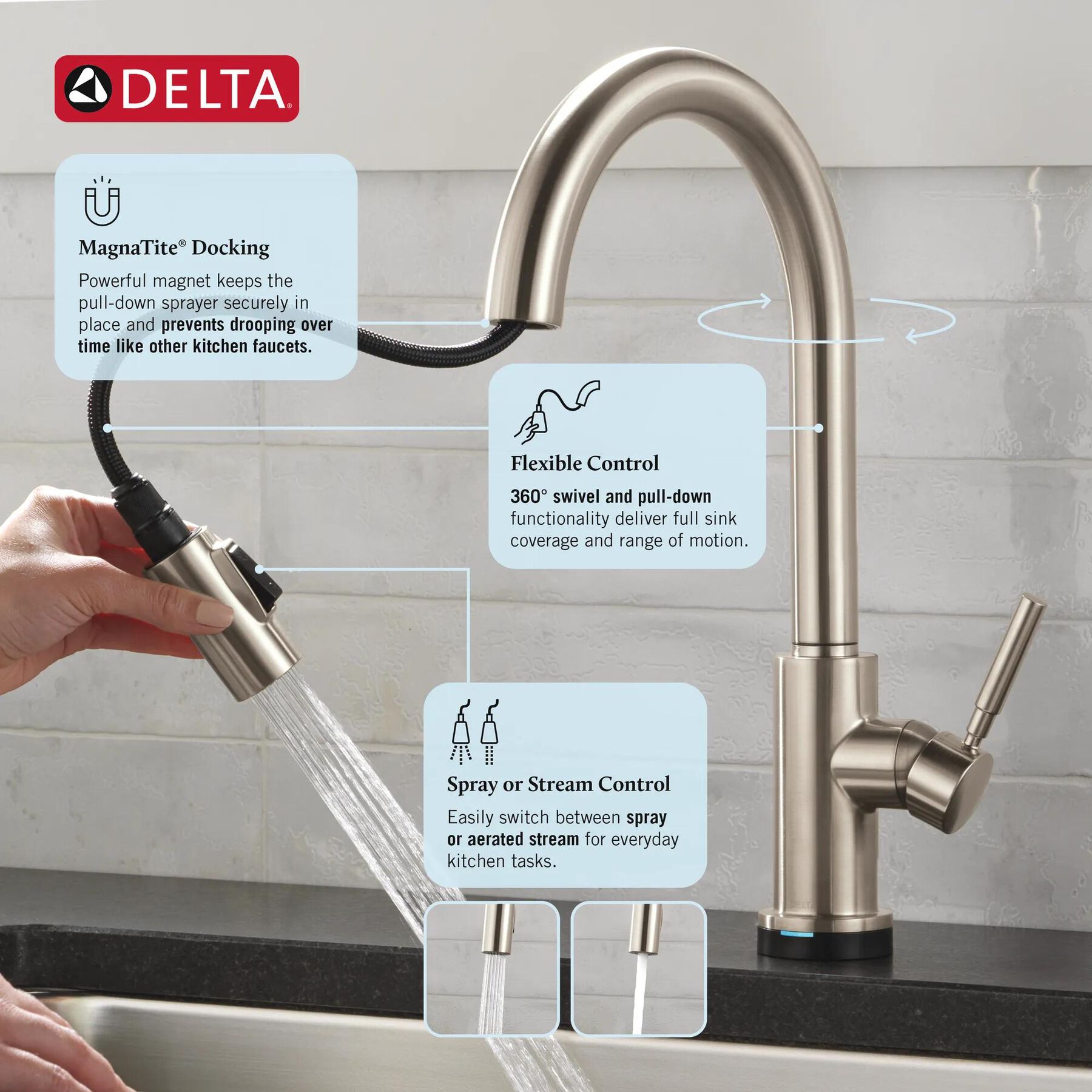 Single Handle Pull-Down Touch<sub>2</sub>O&reg; Technology Kitchen Faucet with Touchless Technology