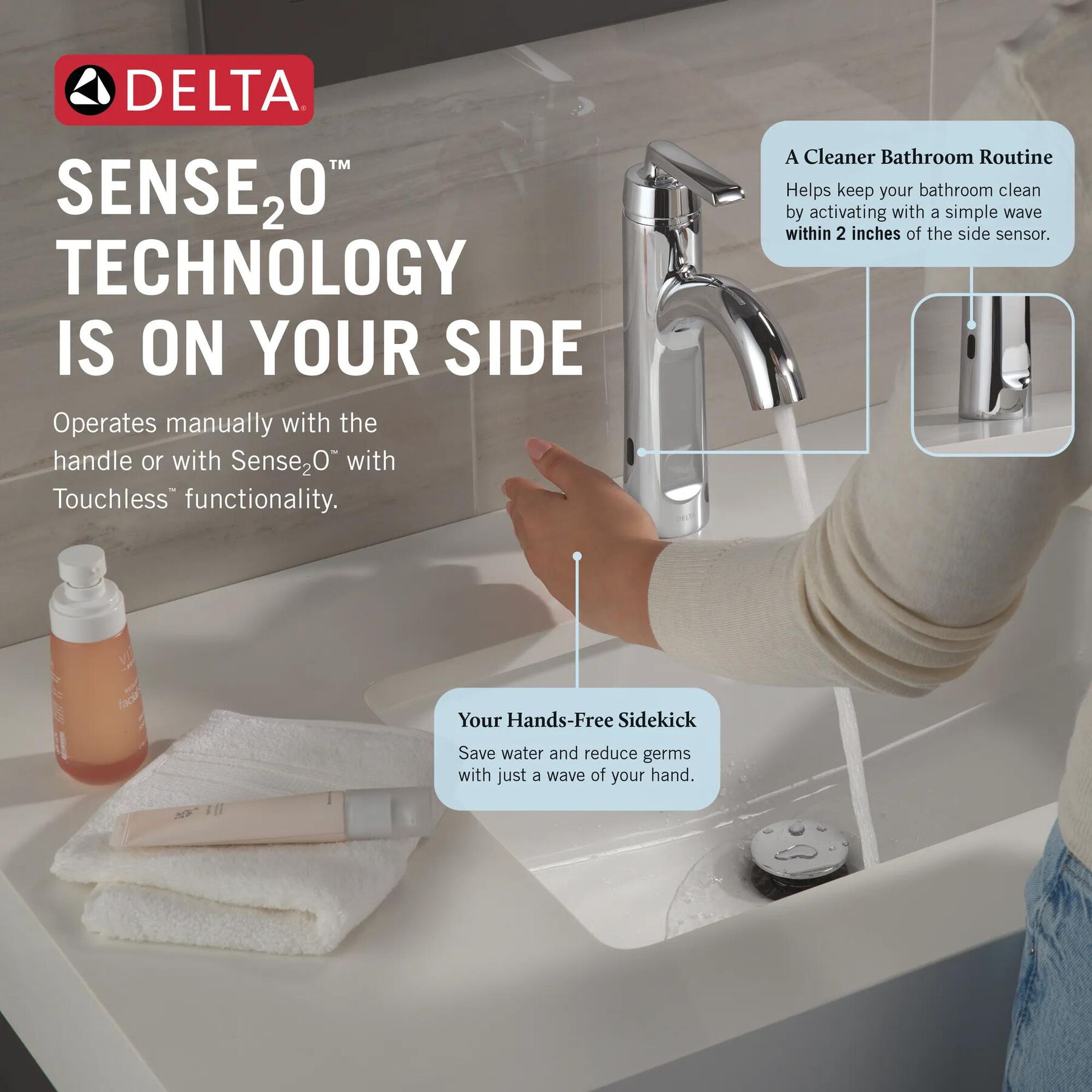 Sense2O&trade; Bathroom Faucet with Touchless Technology
