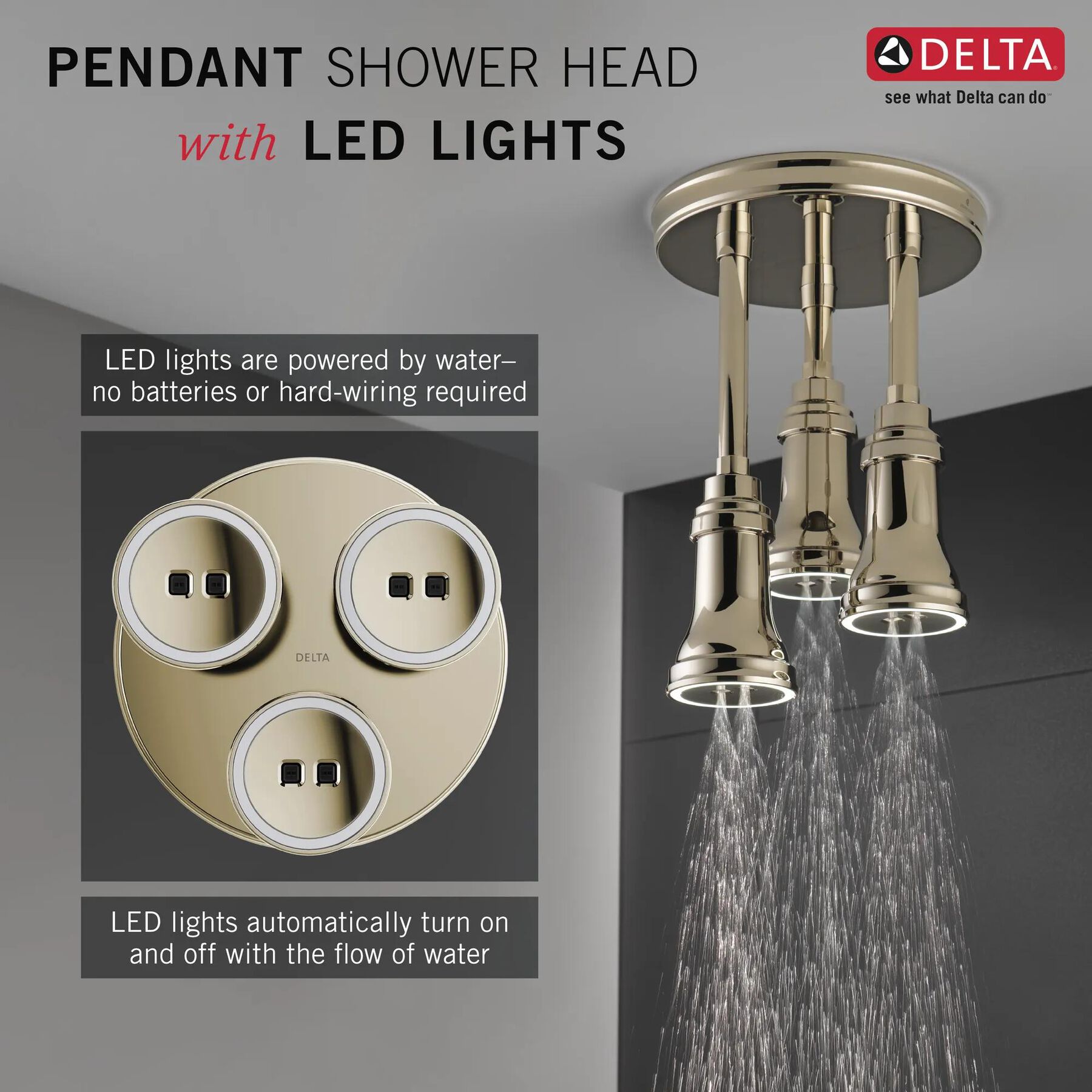 H<sub>2</sub>Okinetic&reg; Pendant Raincan Shower Head with LED Light