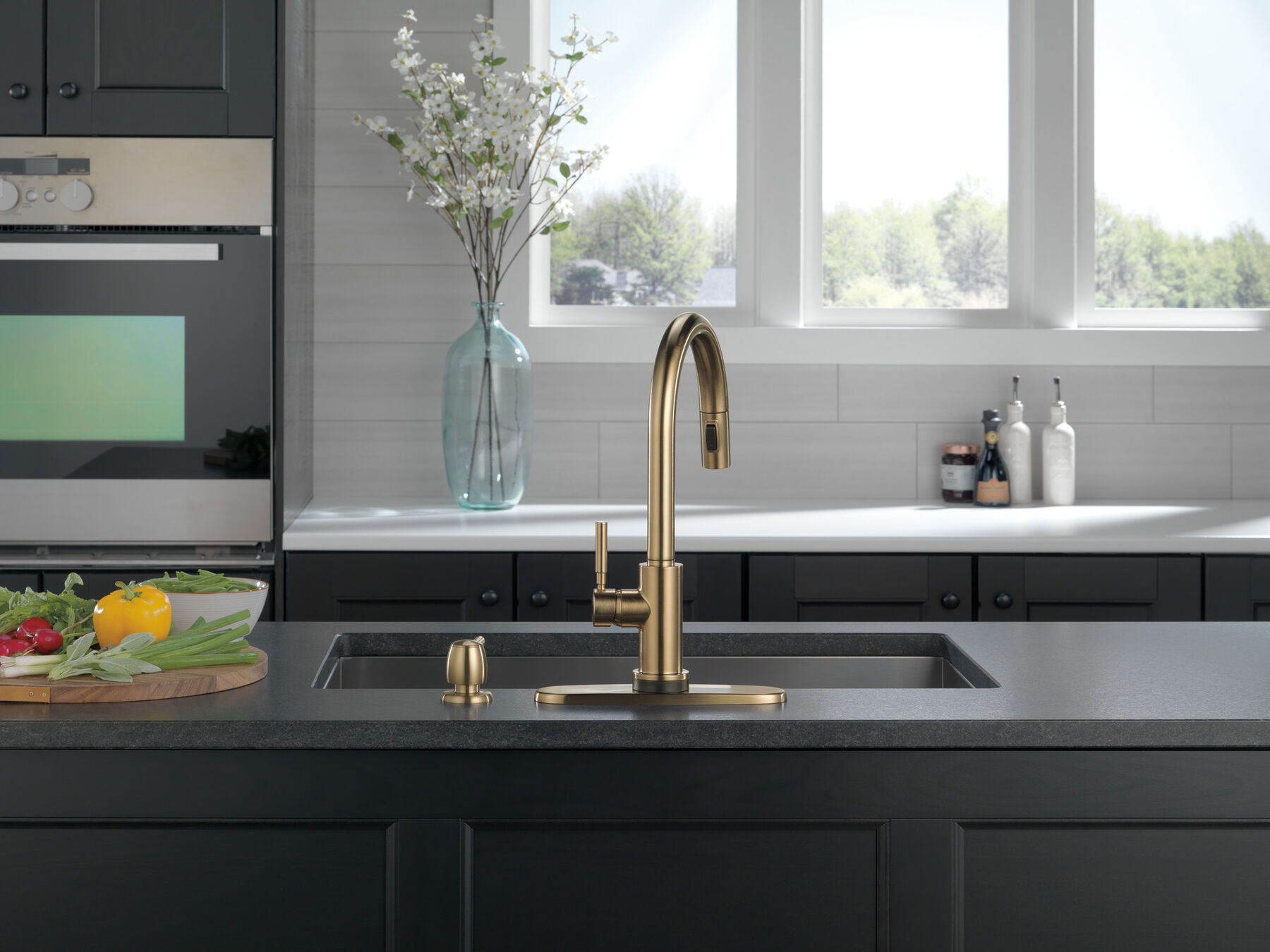 Single Handle Pull-Down Kitchen Faucet with Touch<sub>2</sub>O&reg; Technologyand Soap Dispenser