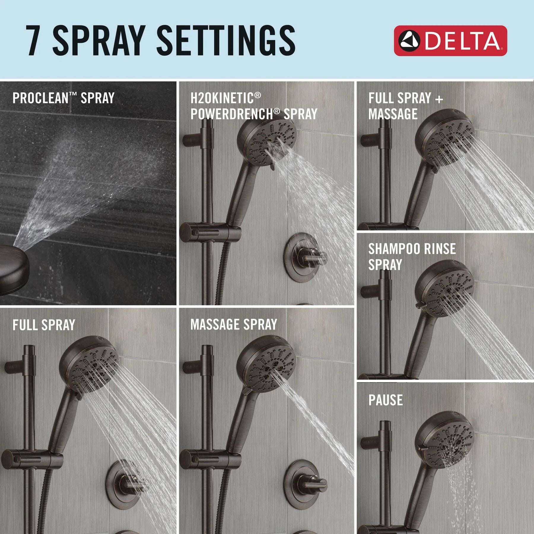 7-Setting Slide Bar Hand Shower with Cleaning Spray