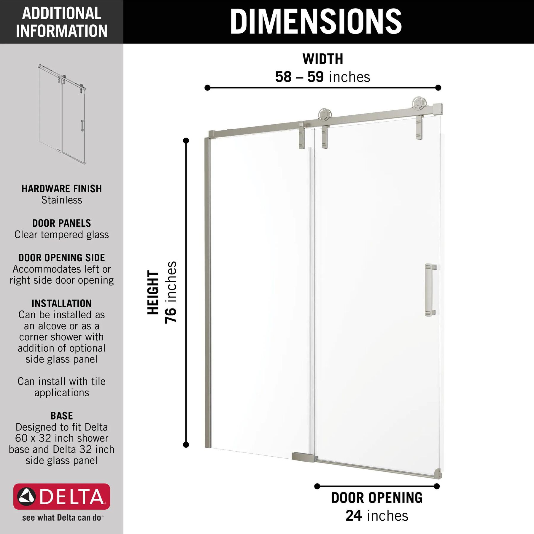 60&rdquo;x32&rdquo; Stainless Corner Shower Door
