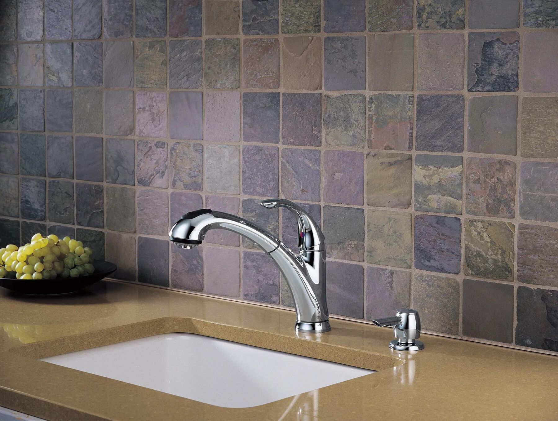 Single Handle Pull-Out Kitchen Faucet with Soap Dispenser