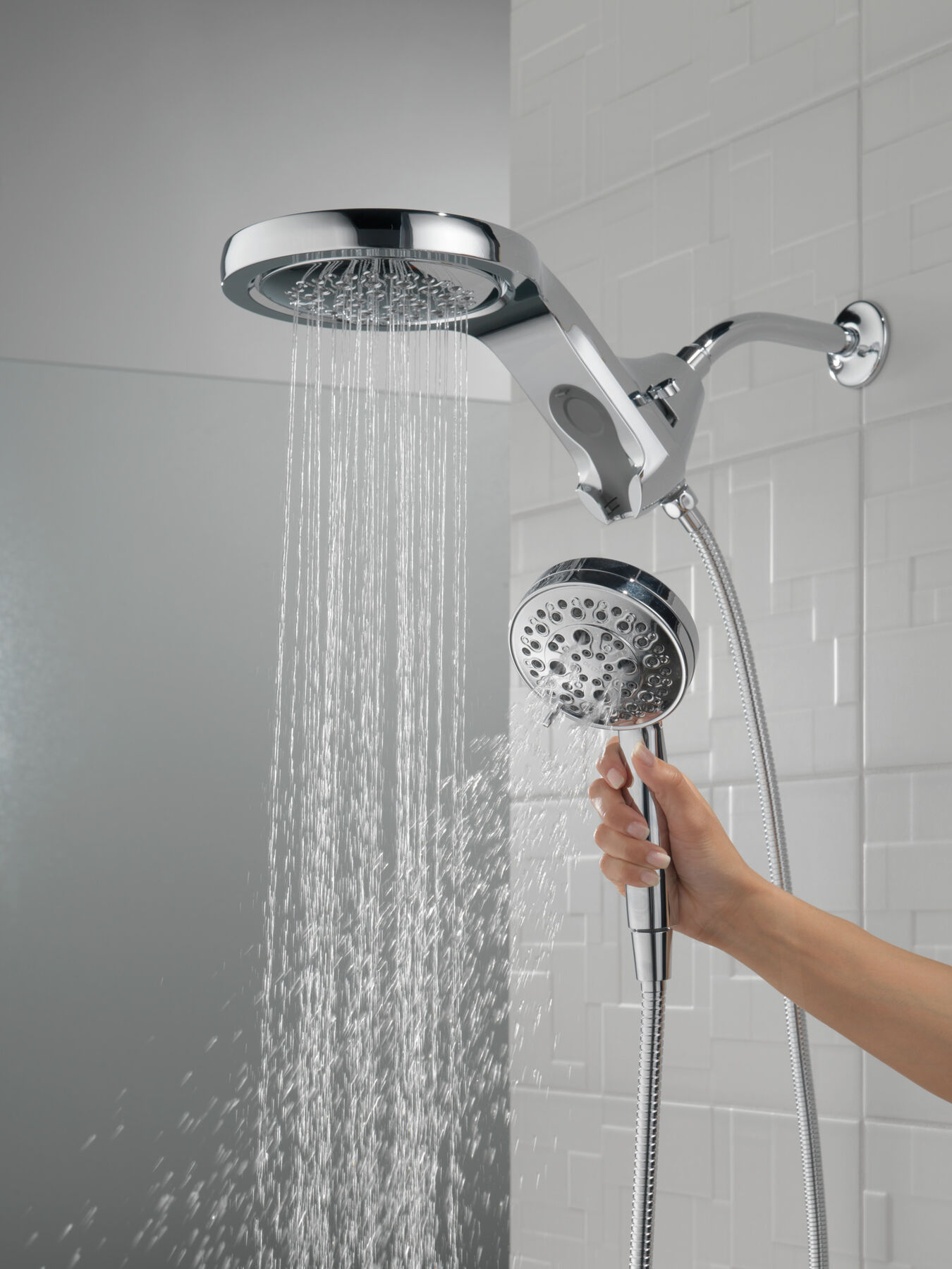 HydroRain&reg; H<sub>2</sub>Okinetic&reg; 5-Setting Two-in-One Shower Head (Recertified)