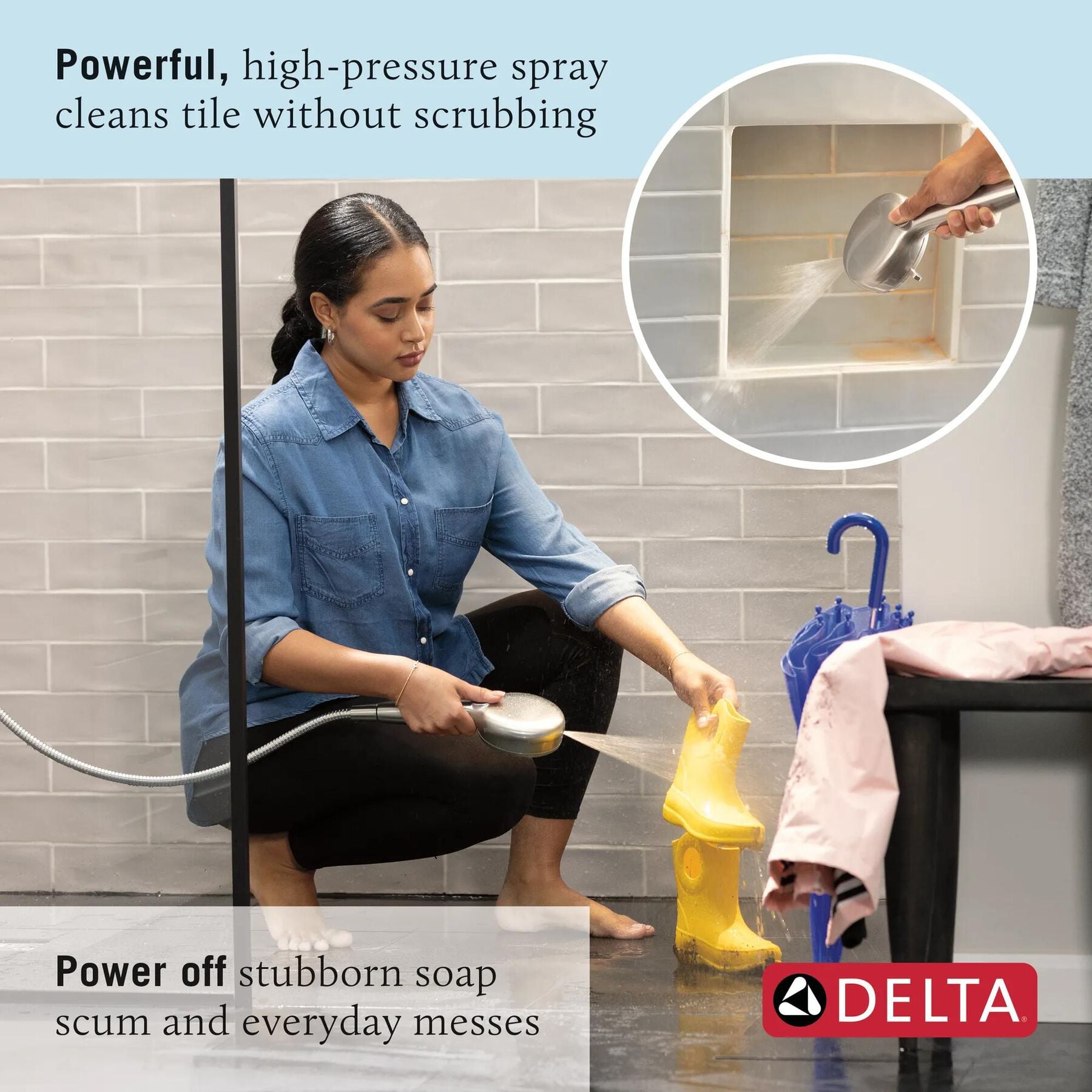 7-Setting Wall Mount Hand Shower with Cleaning Spray