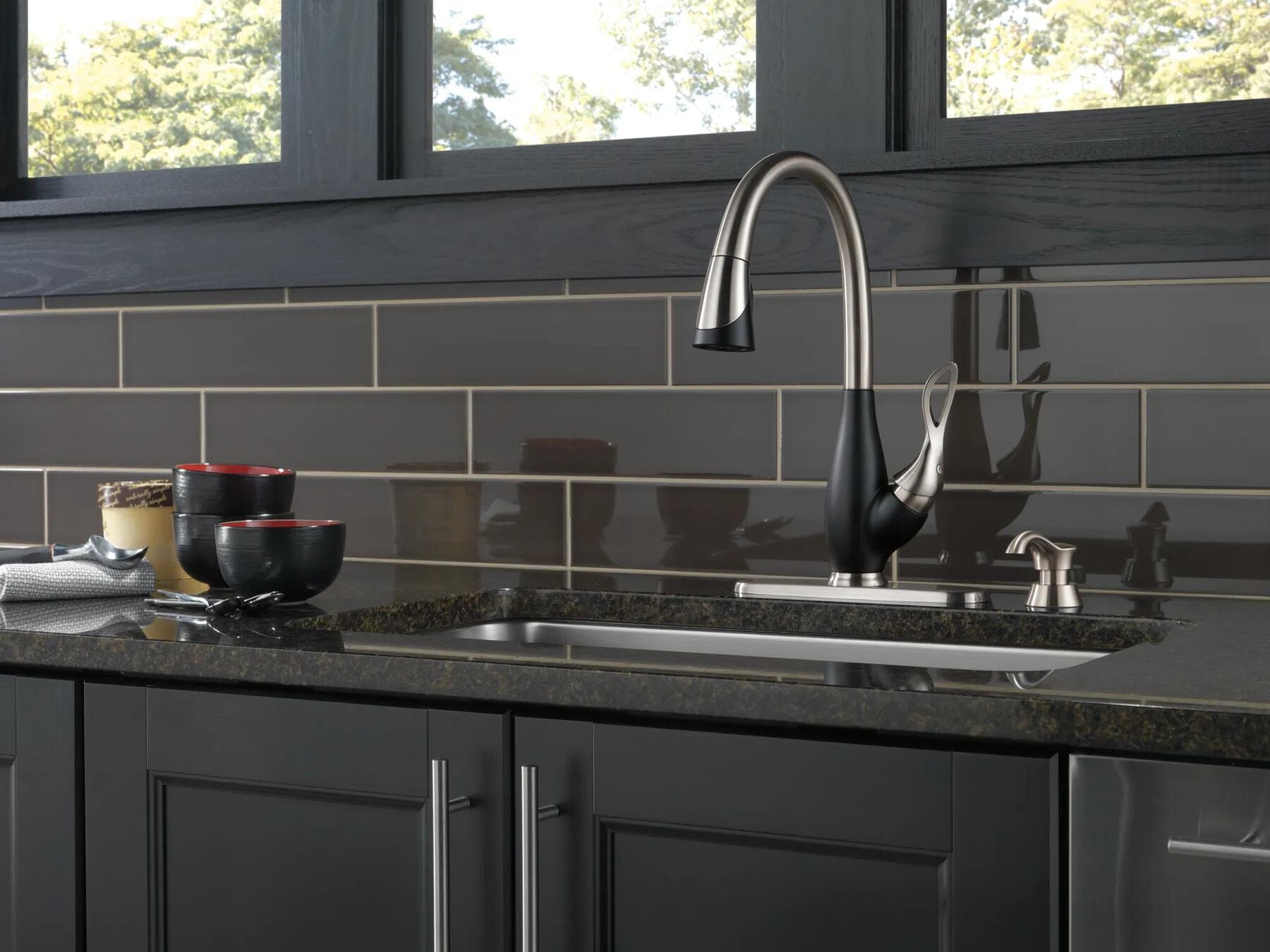 Single Handle Pull-Down Kitchen Faucet with Soap Dispenser