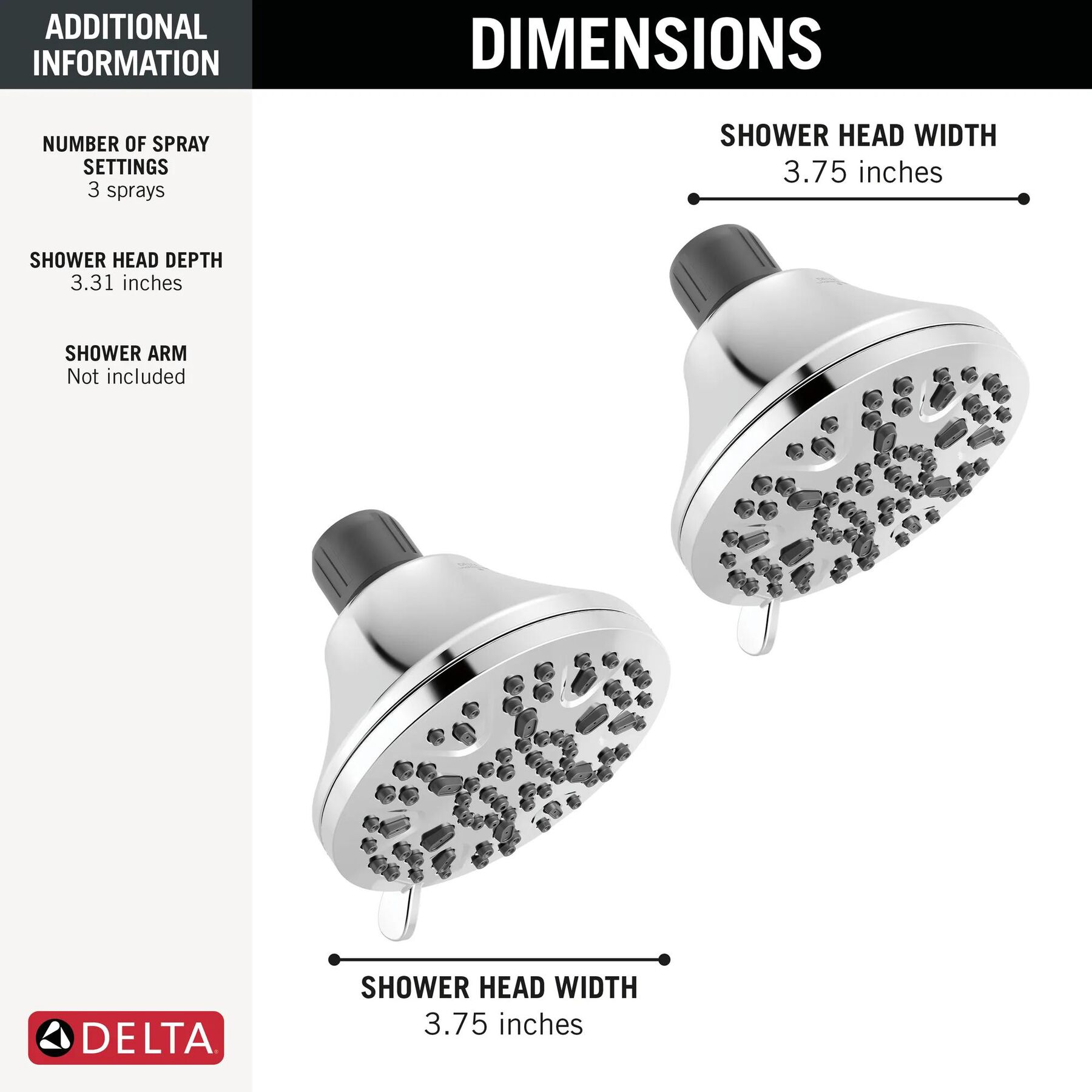 3-Setting Shower Head, 2-Pack