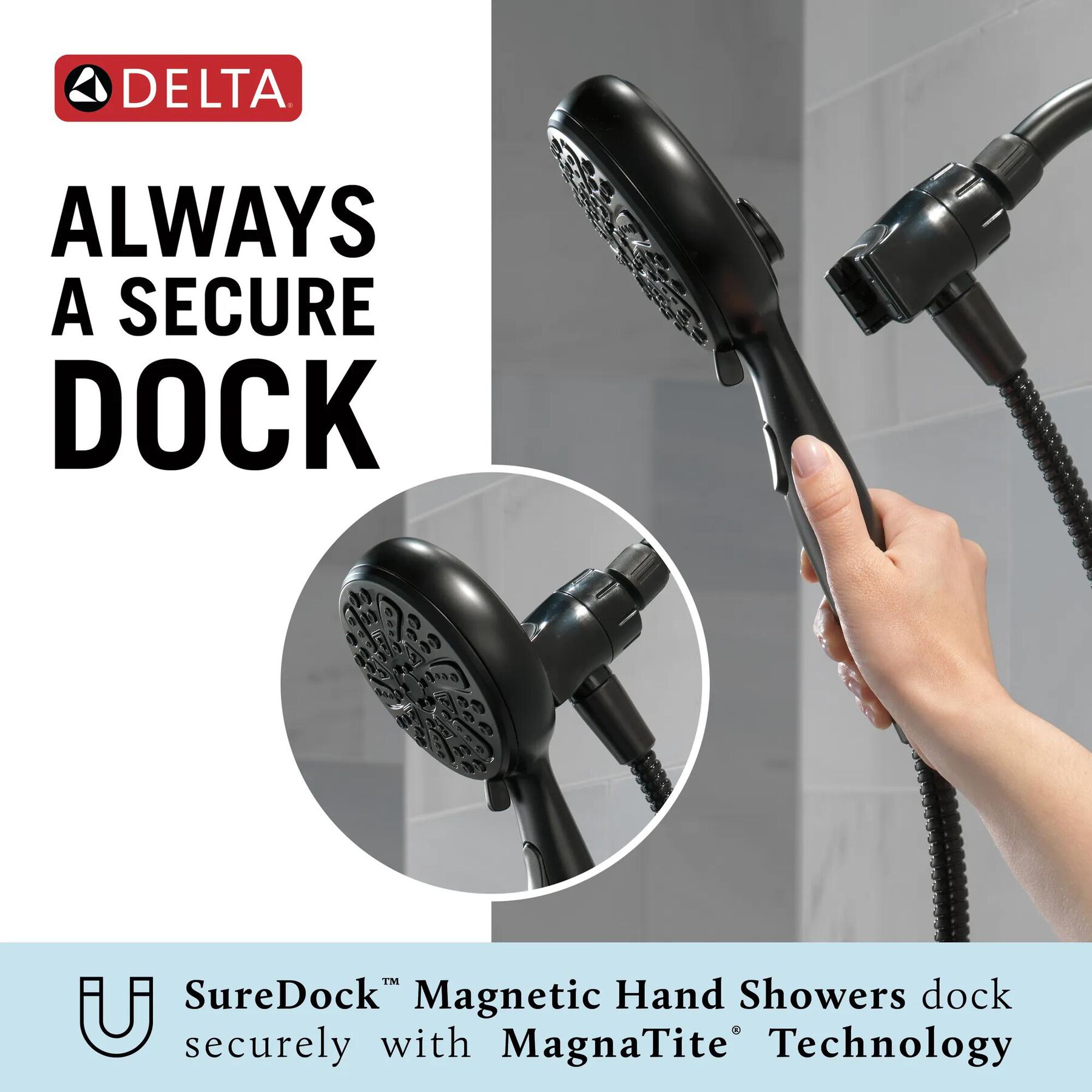 6-Setting SureDock&reg; Magnetic Hand Shower