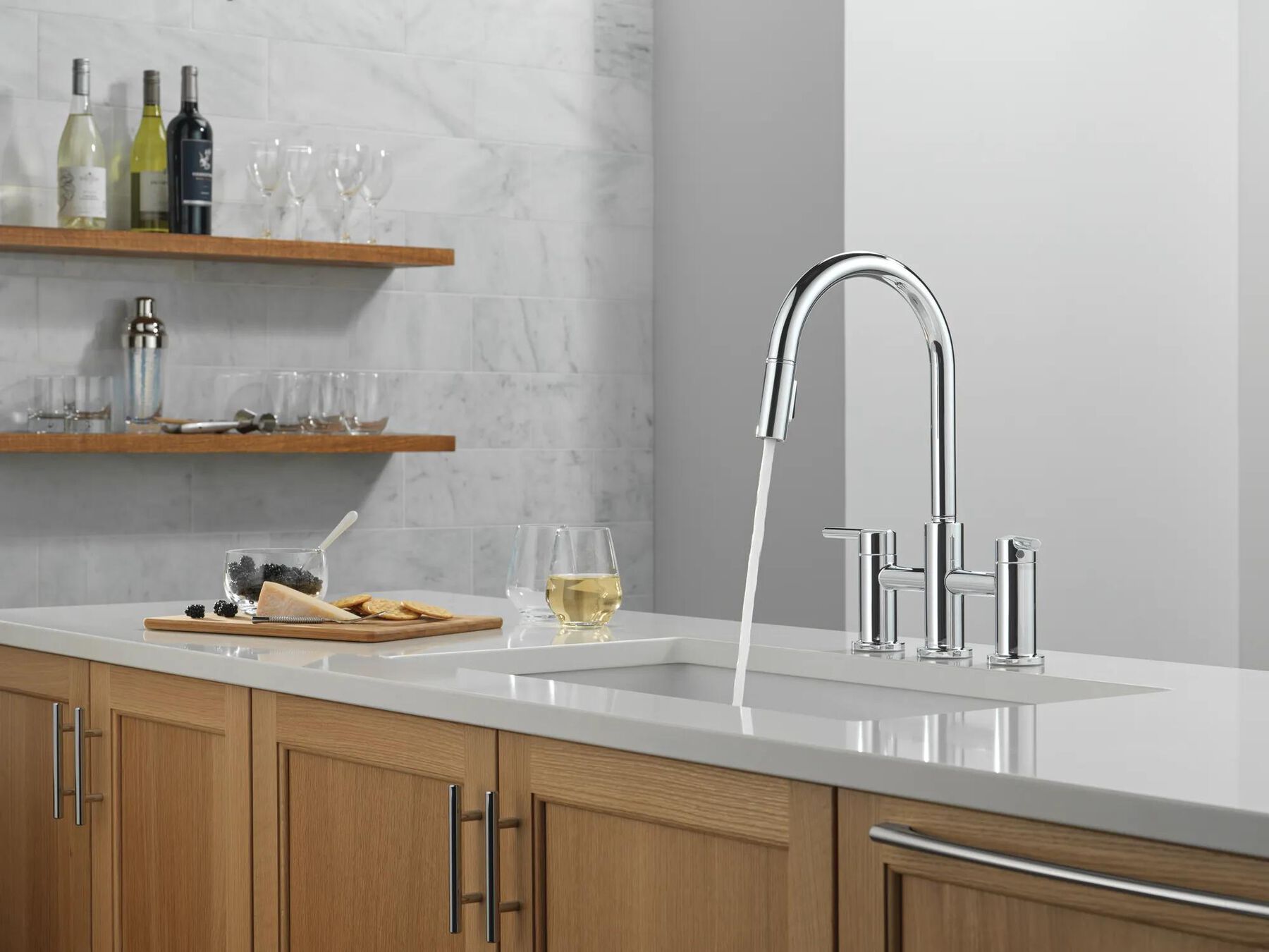 Two Handle Pull-Down Bridge Kitchen Faucet