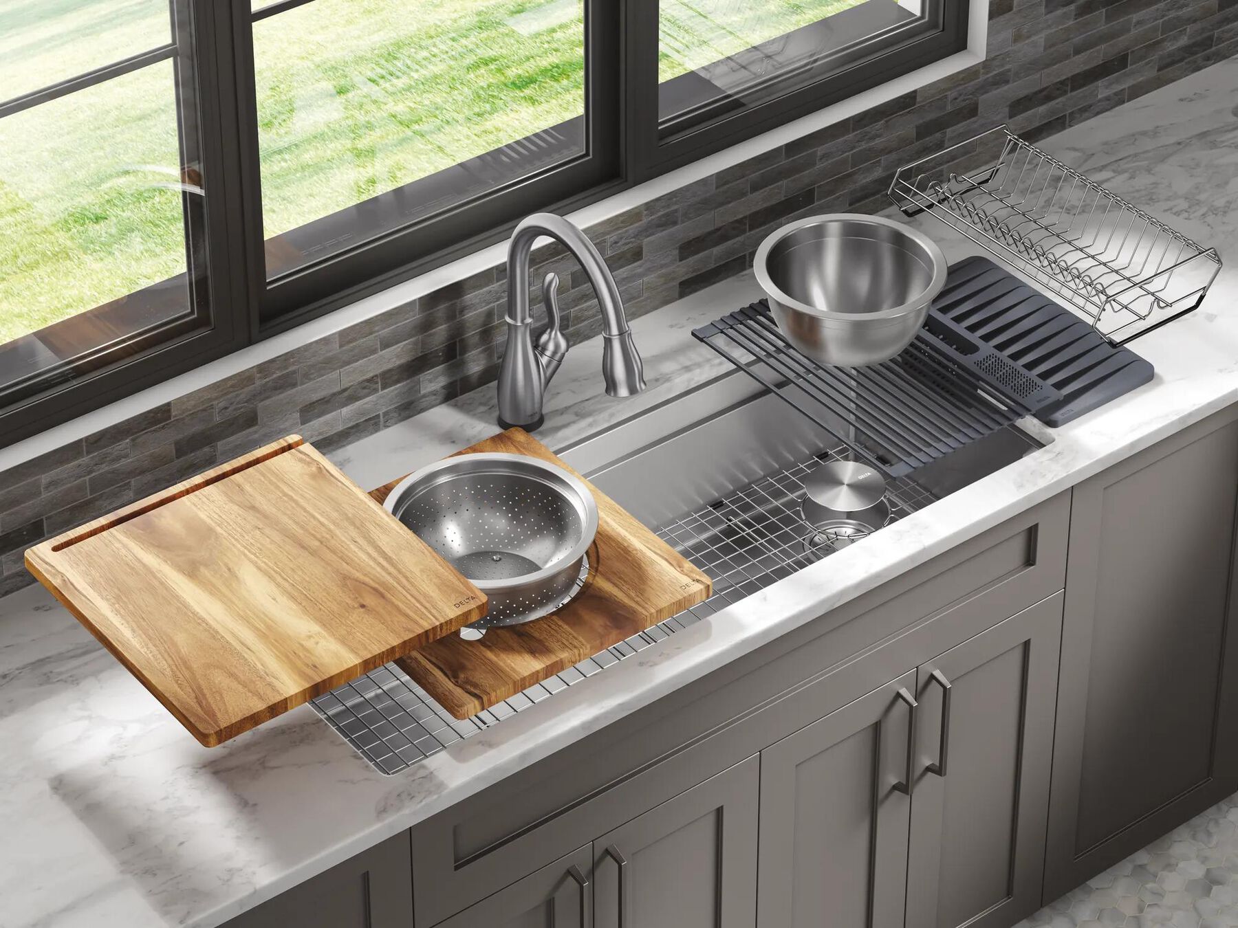 45&rdquo; Workstation Undermount Single Bowl 16 Gauge Stainless Steel Kitchen Sink with 2-Tier&nbsp;WorkFlow&trade; Ledge and Accessories
