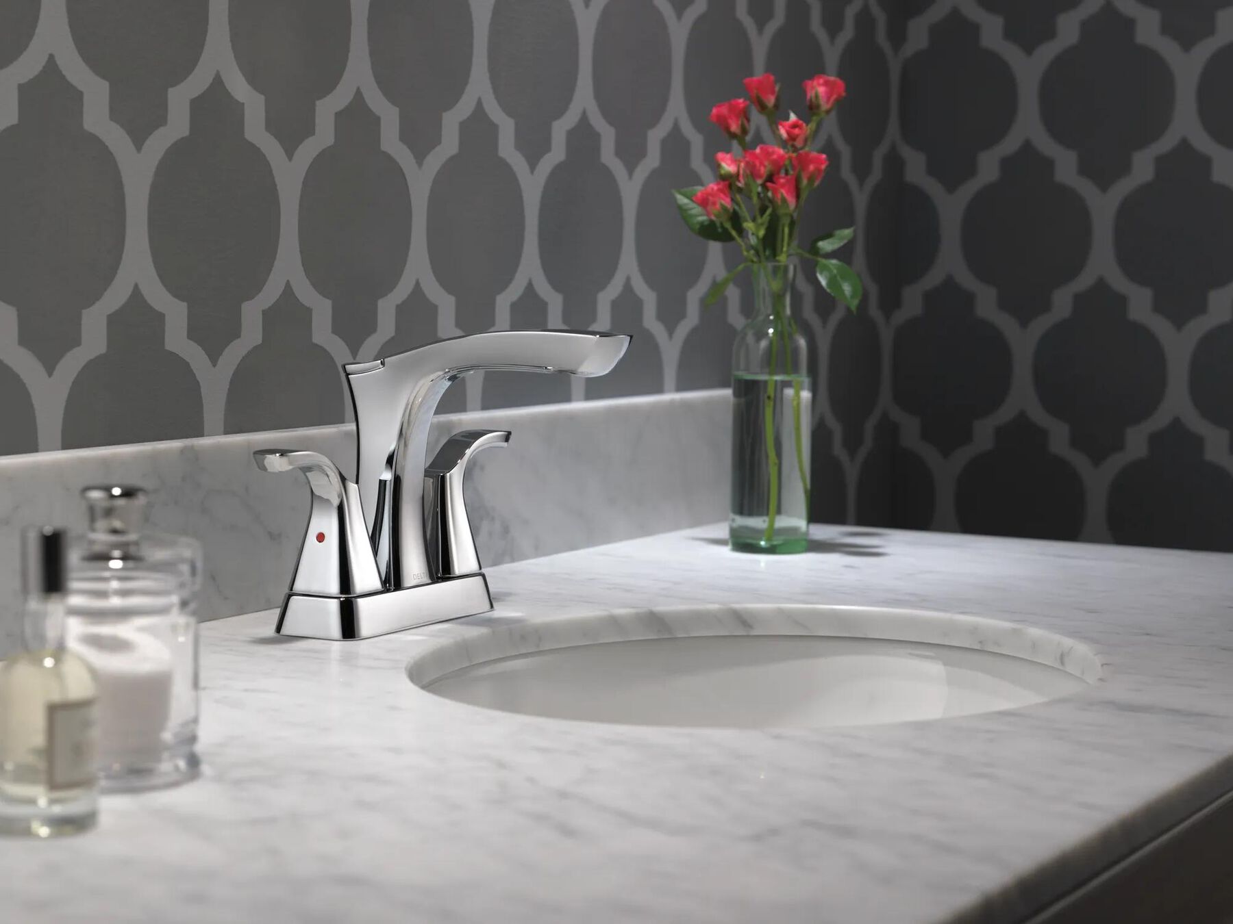 Two Handle Centerset Bathroom Faucet - Metal Pop-Up