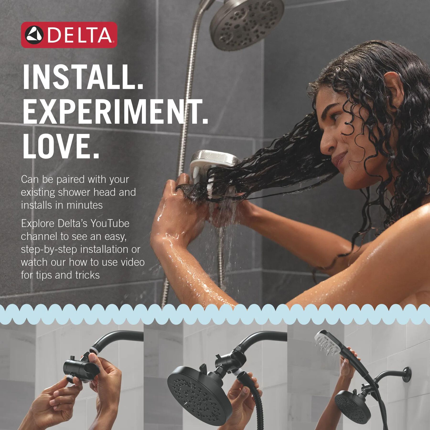 Detangling Hand Shower with 4-Setting Showerhead Bundle