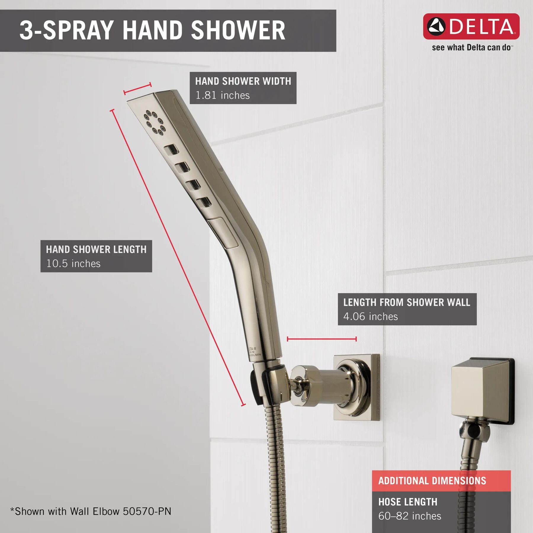 H<sub>2</sub>Okinetic&reg; 3-Setting Wall Mount Hand Shower
