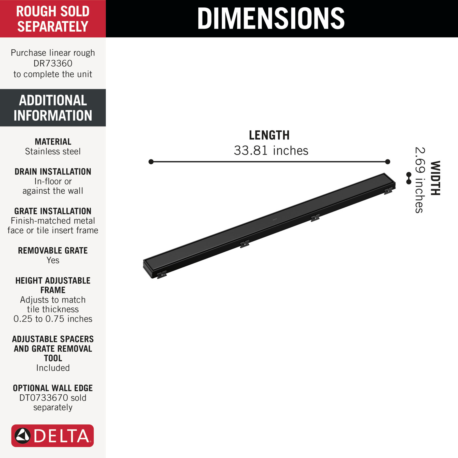 36" Reversible Linear Shower Drain Trim