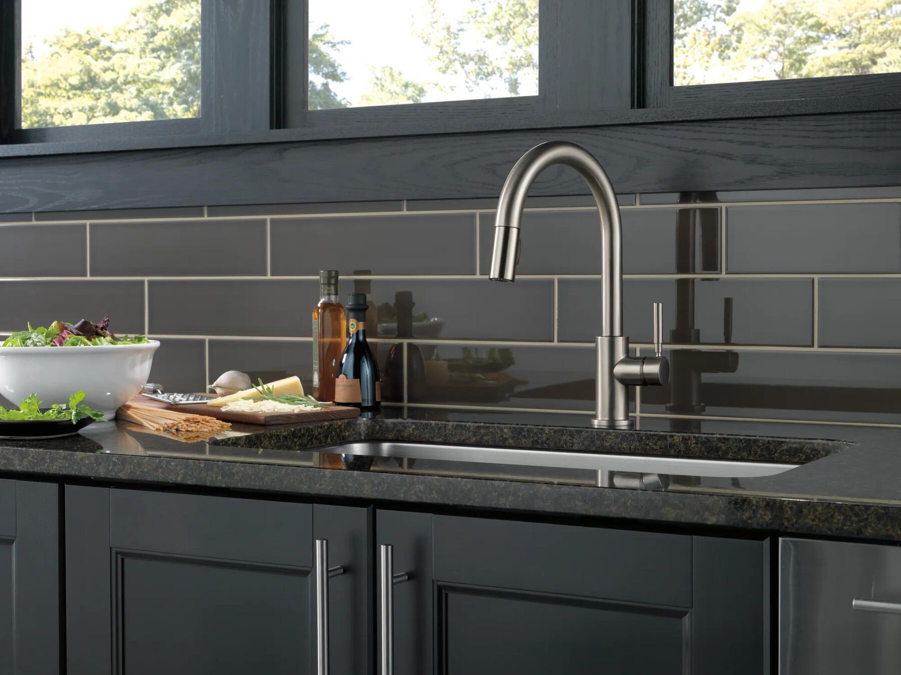 Single Handle Pull-Down Kitchen Faucet with Soap Dispenser