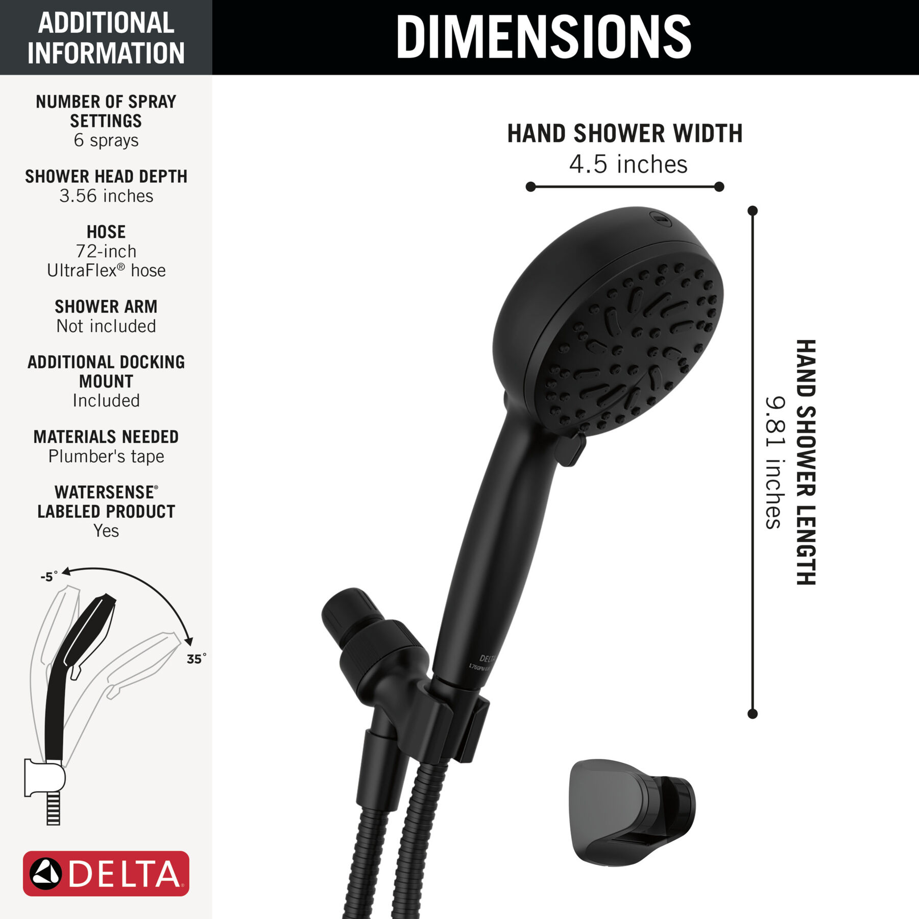 6-Setting Hand Shower with Cleaning Spray