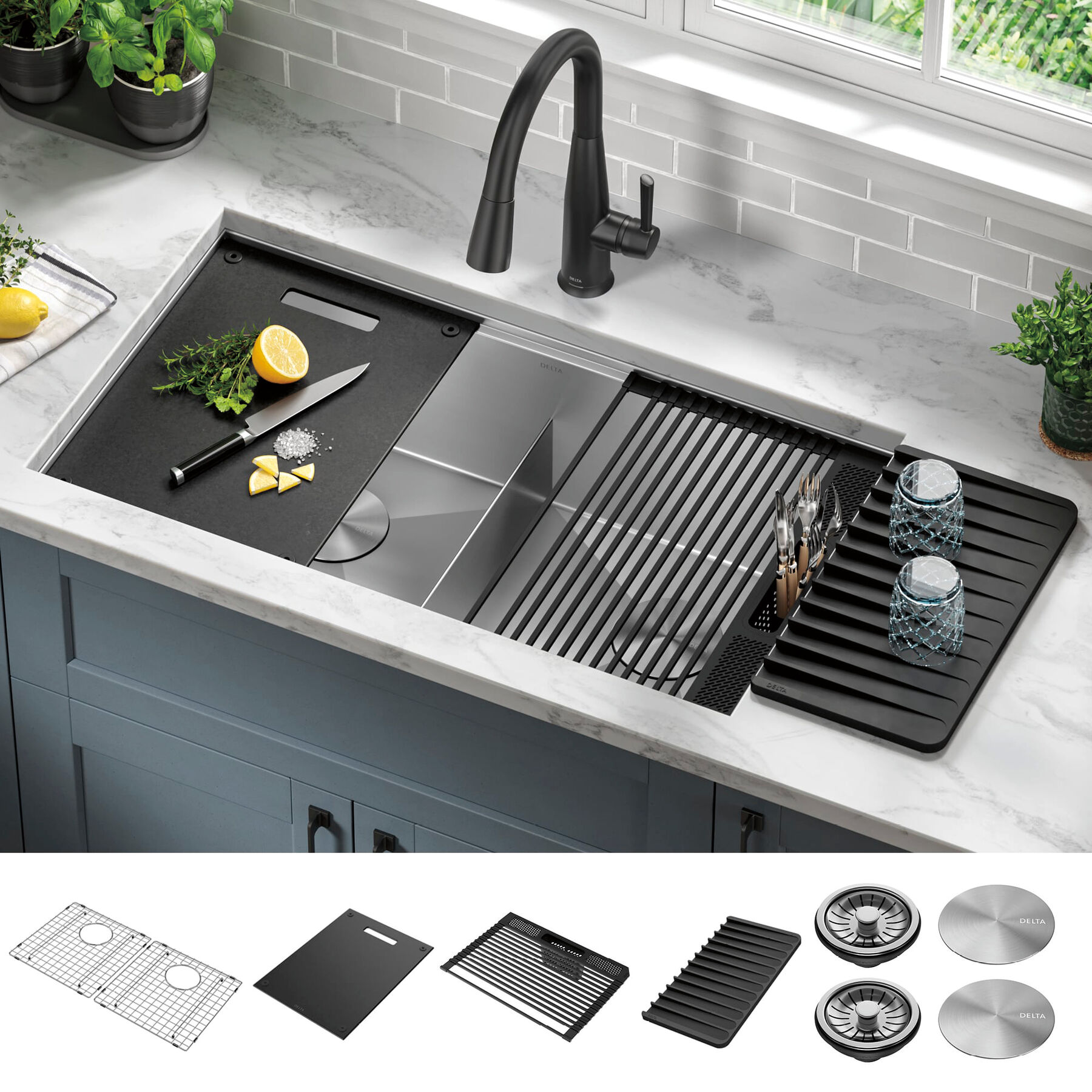 33&rdquo; Workstation Kitchen Sink Undermount&nbsp;16 Gauge&nbsp;Stainless Steel 50/50 Double Bowl with&nbsp;WorkFlow&trade; Ledge and&nbsp;Accessories