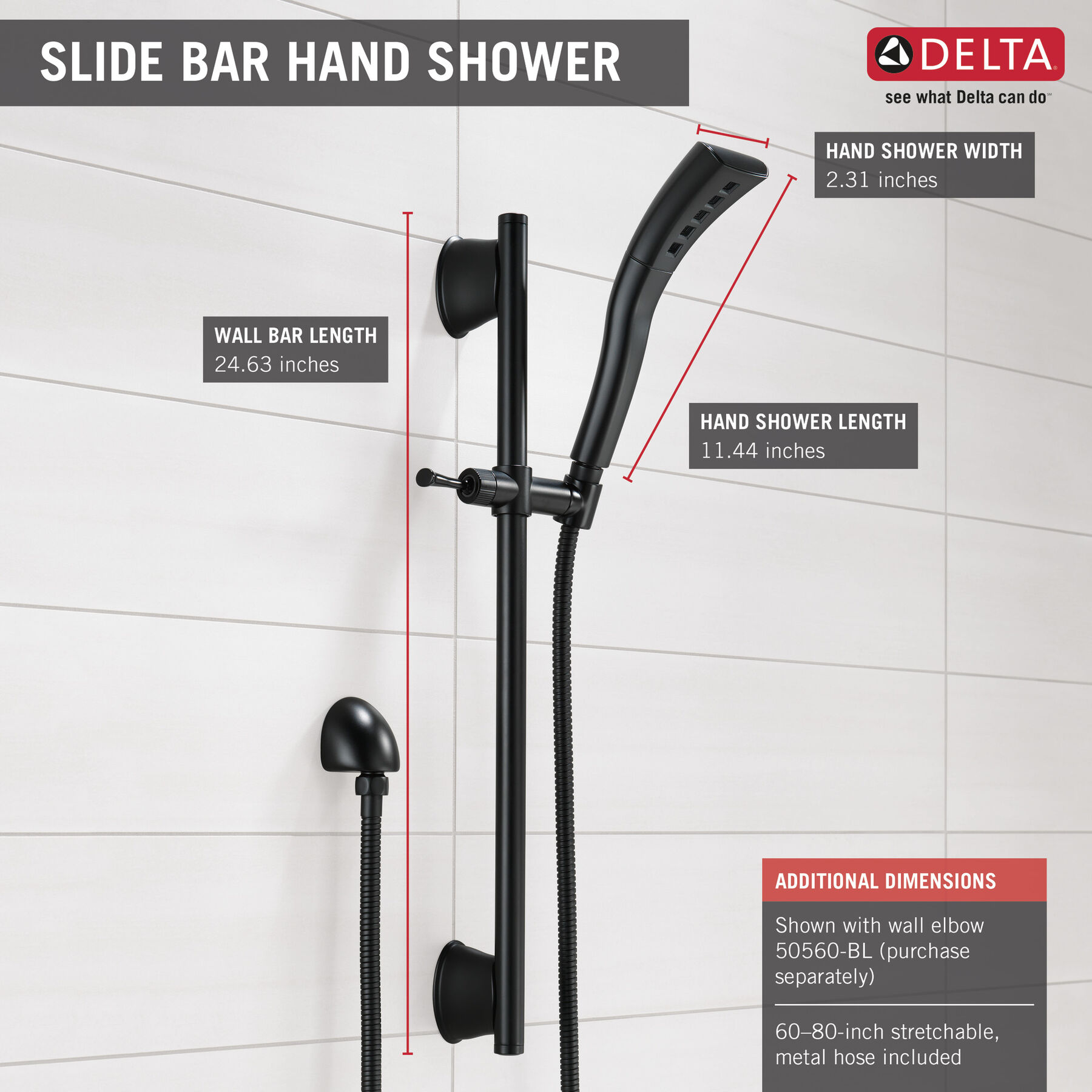 H<sub>2</sub>Okinetic&reg; Single-Setting Slide Bar Hand Shower