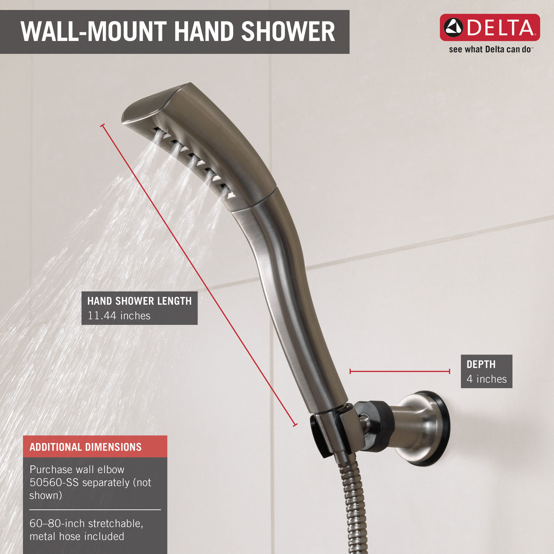 H<sub>2</sub>Okinetic&reg; Single-Setting Adjustable Wall Mount Hand Shower