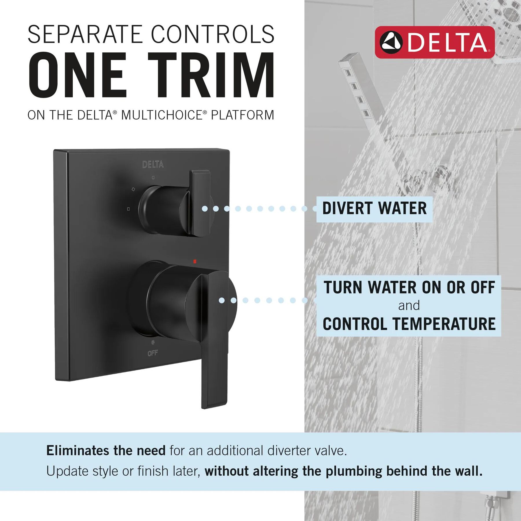 Angular Modern Monitor&reg; 14 Series Valve Trim with 3-Setting Integrated Diverter