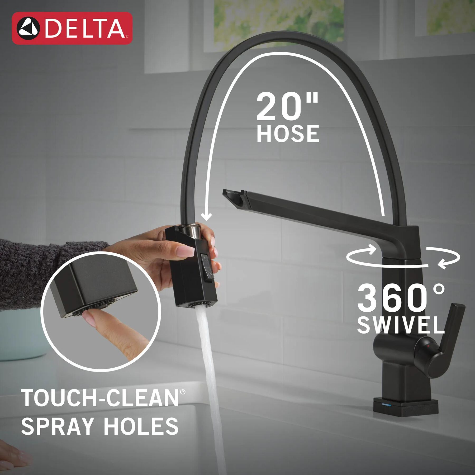 Single Handle Exposed Hose Kitchen Faucet With Touch2O Technology (Recertified)