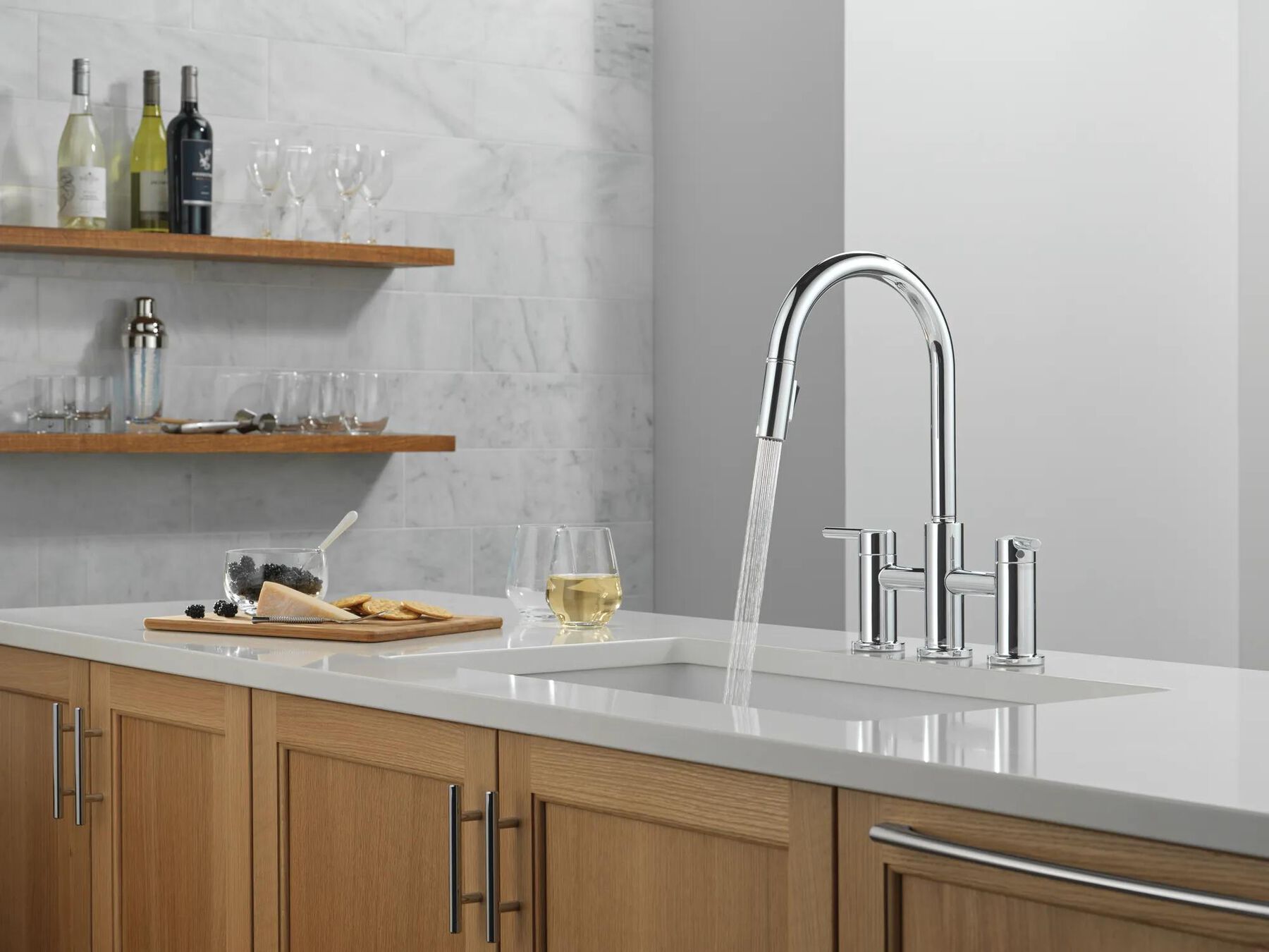 Two Handle Pull-Down Bridge Kitchen Faucet