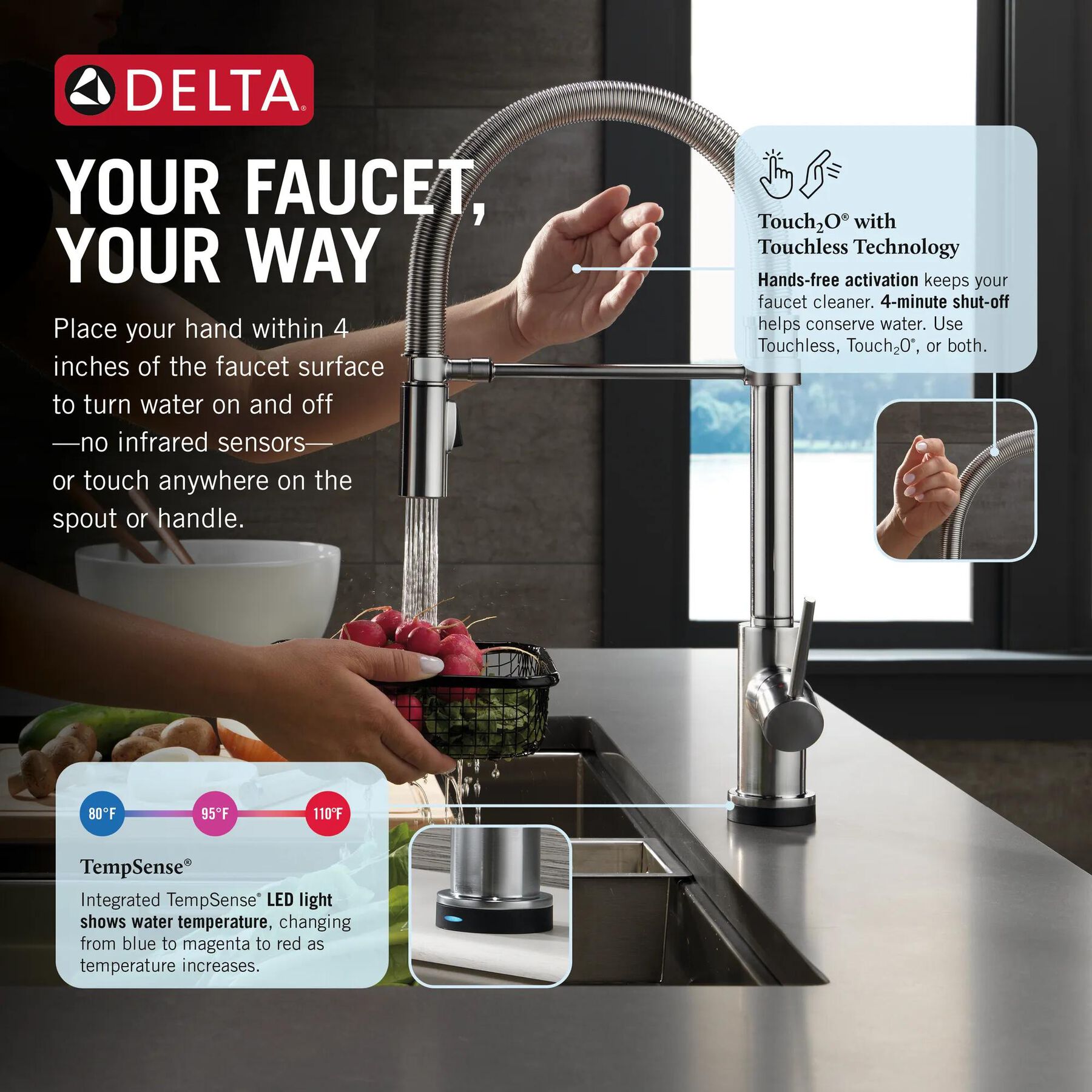 Touch<sub>2</sub>O&reg; Technology Kitchen Faucet with Touchless Technology