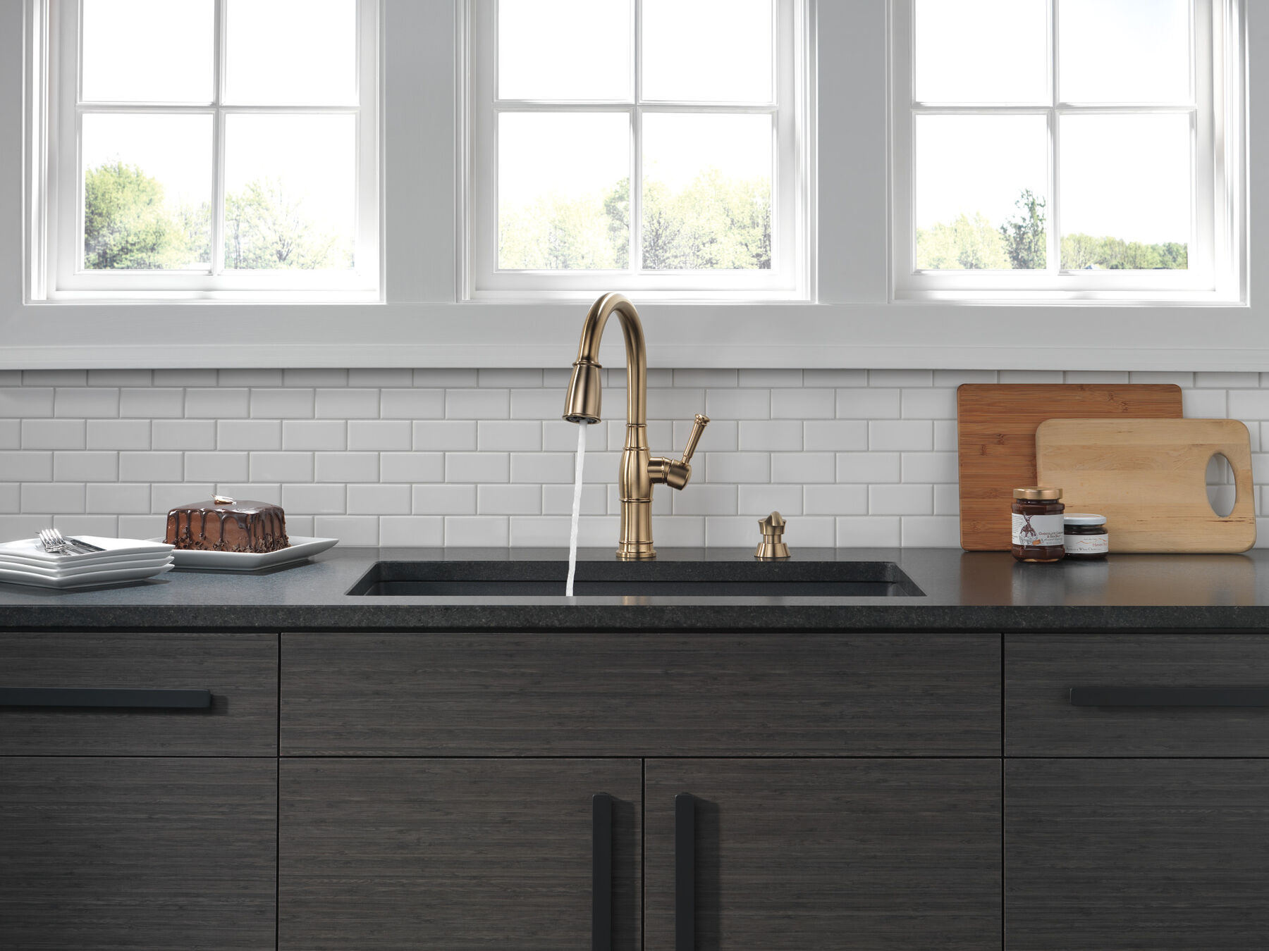 Single Handle Pull-Down Kitchen Faucet with Soap Dispenser and ShieldSpray&reg; Technology