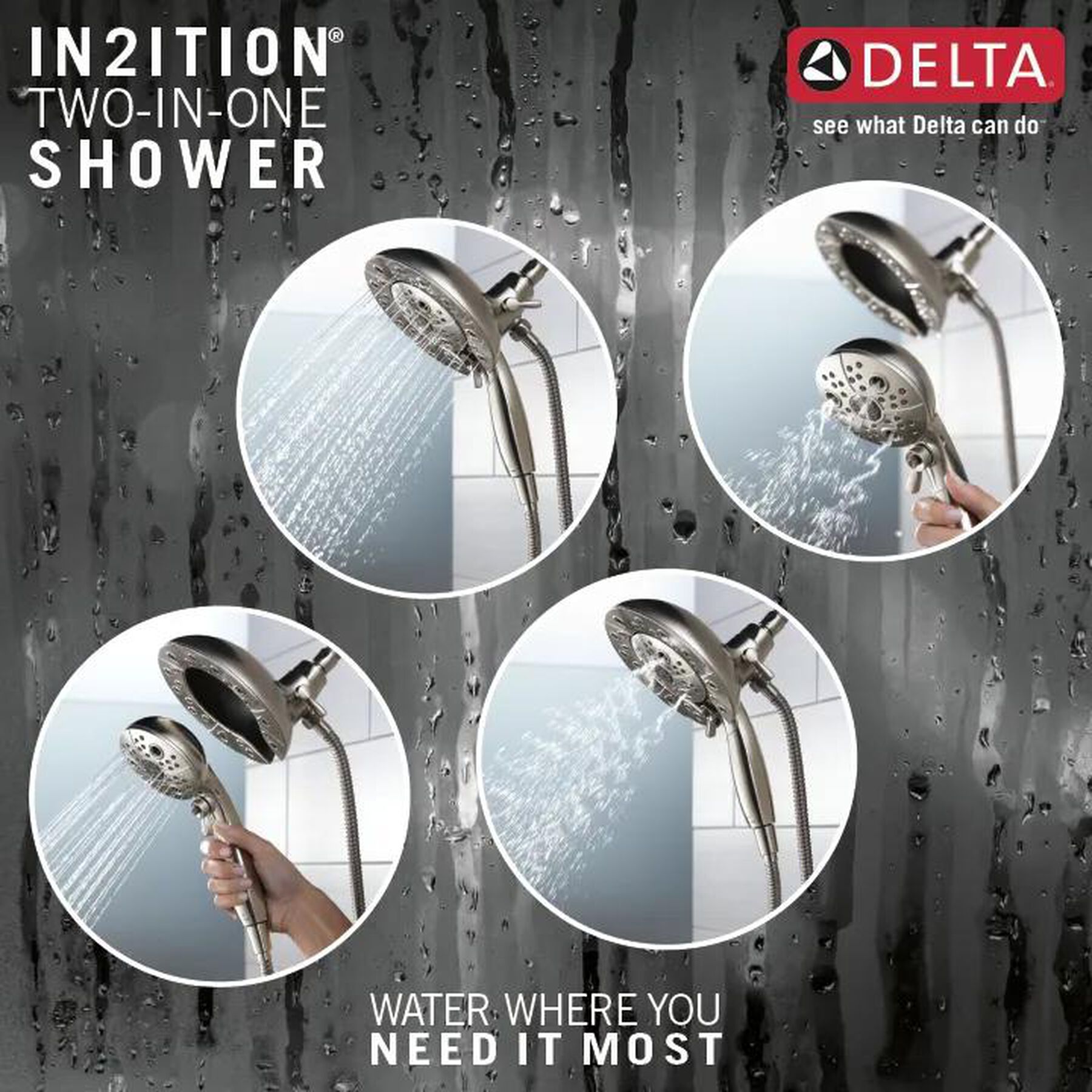 H<sub>2</sub>Okinetic&reg; In2ition&reg; 5-Setting Two-in-One Shower