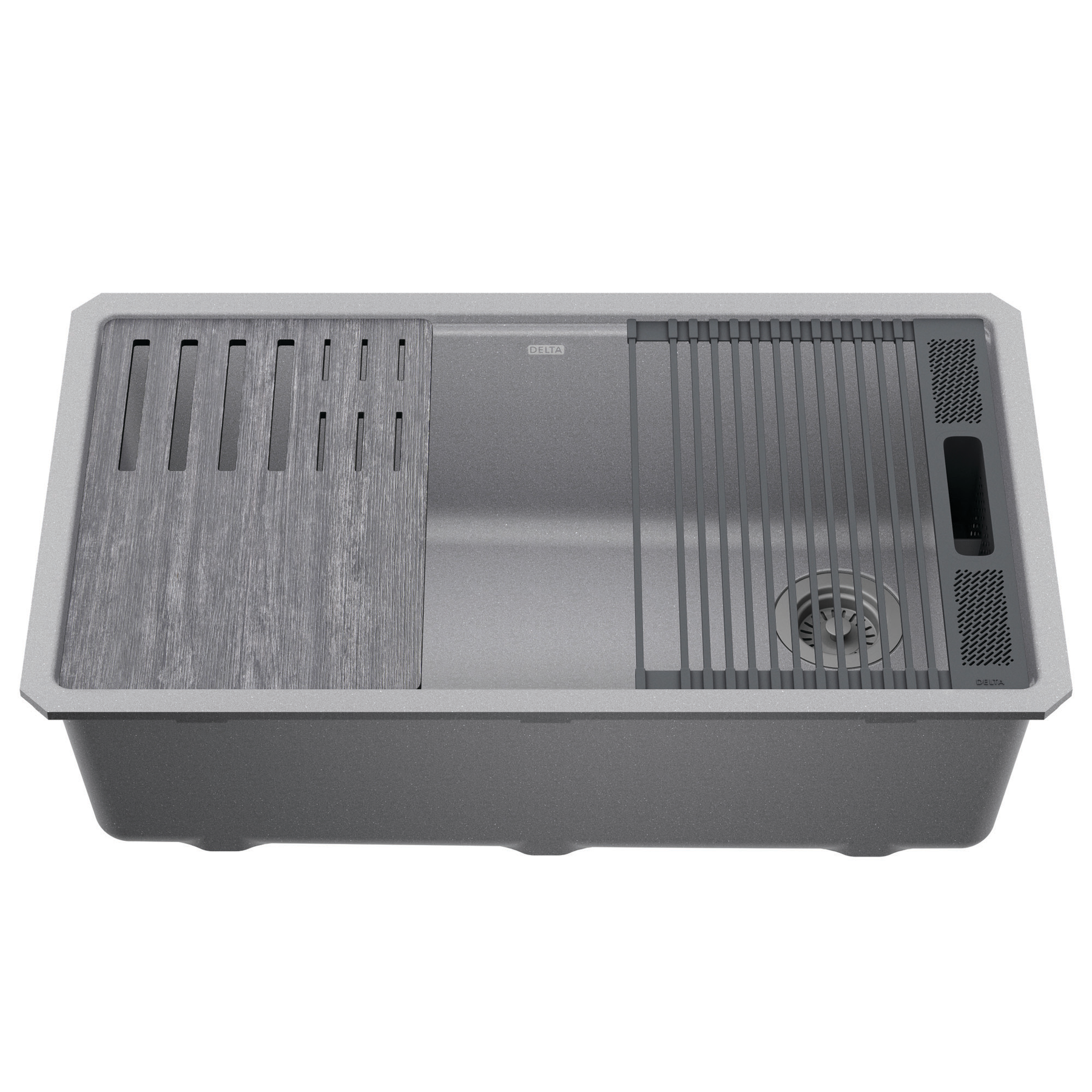 32&rdquo; Granite Composite Workstation Kitchen Sink Undermount Single Bowl with WorkFlow&trade; Ledge and Accessories in Dark Grey
