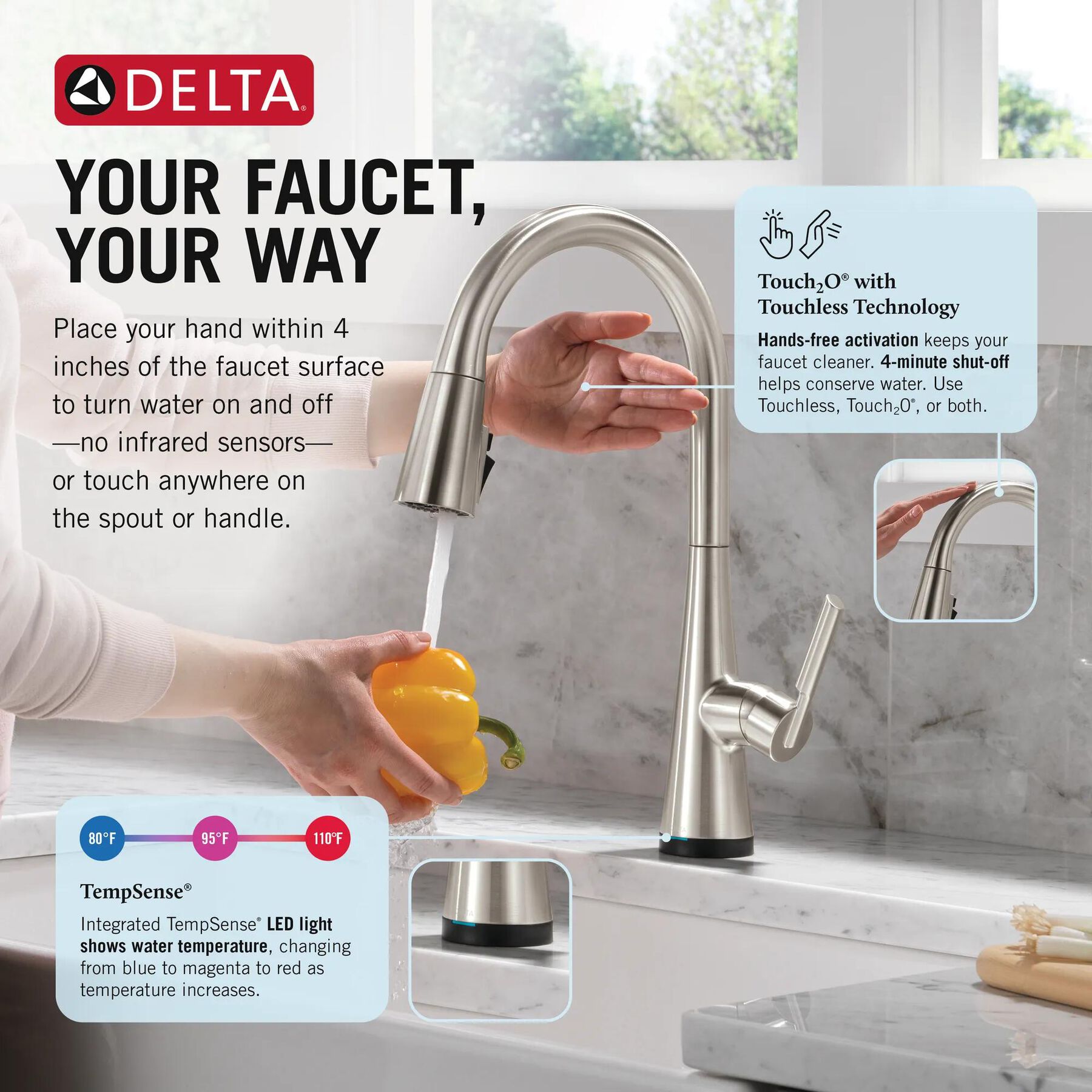Single Handle Pull-Down Touch<sub>2</sub>O&reg; Technology Kitchen Faucet with Touchless Technology
